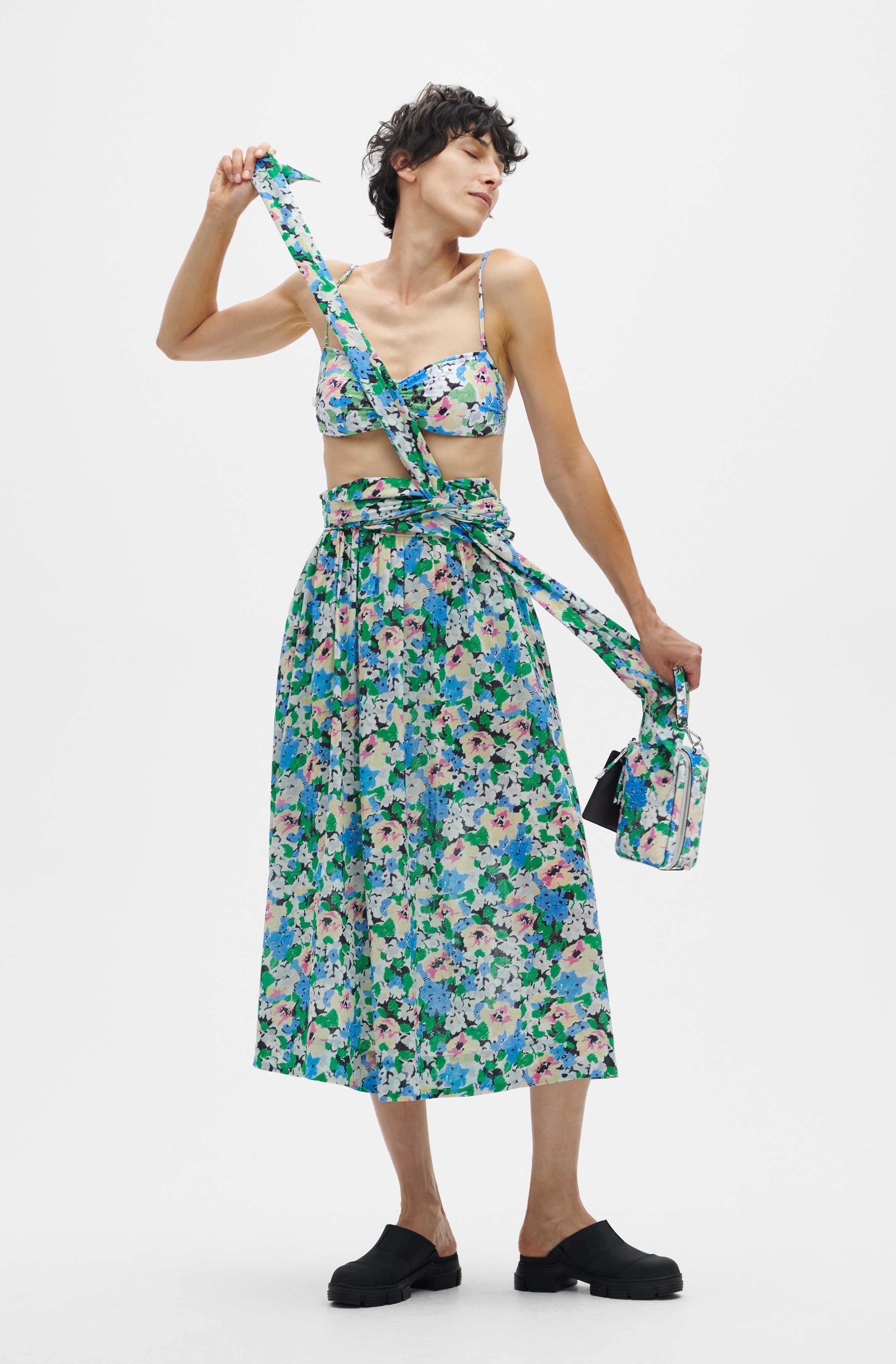 Light Cotton Light Cotton Tieband Multifunctional Dress | Floral Azure Blue - Image 6