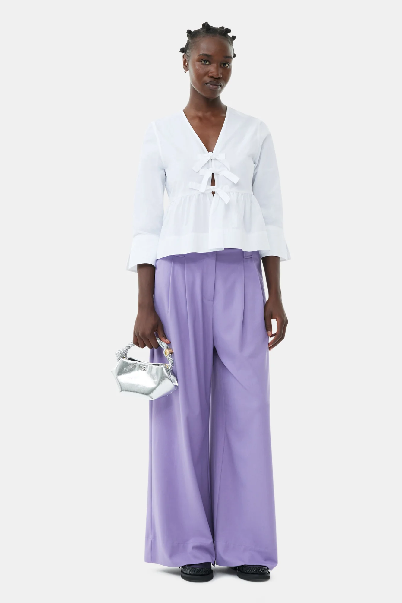 Light High Waist Flared Leg Trousers | Purple Haze - Image 3