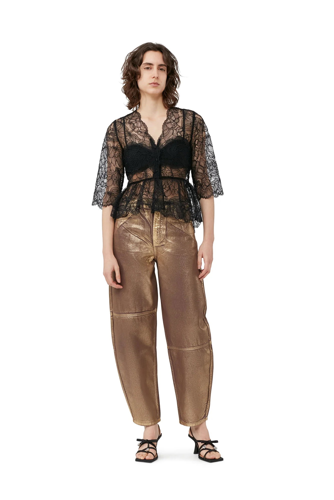 Light Lace V-Neck Blouse | Black - Image 3