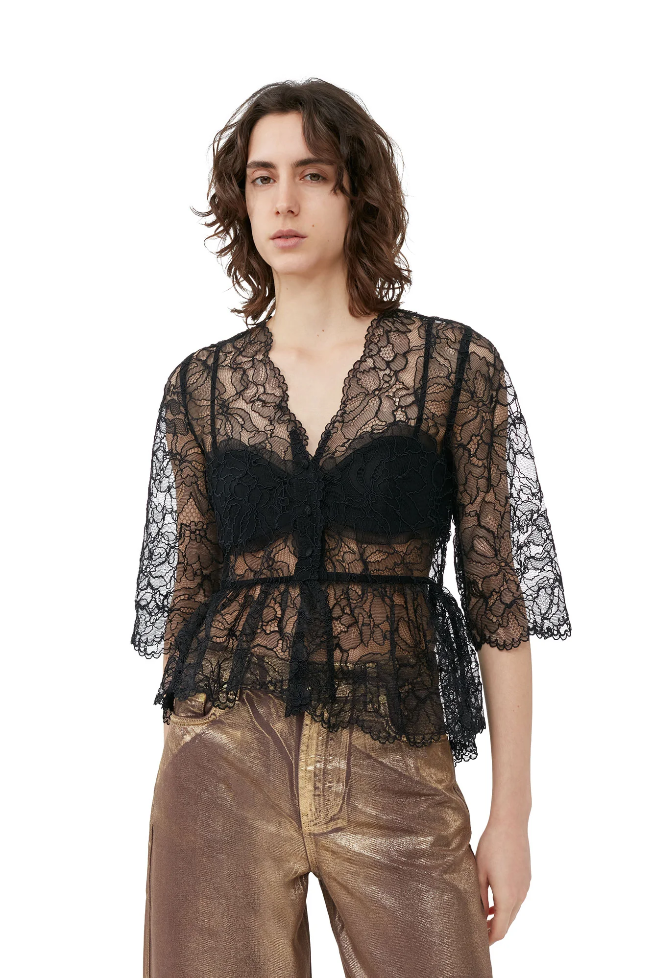Light Lace V-Neck Blouse | Black - Image 6