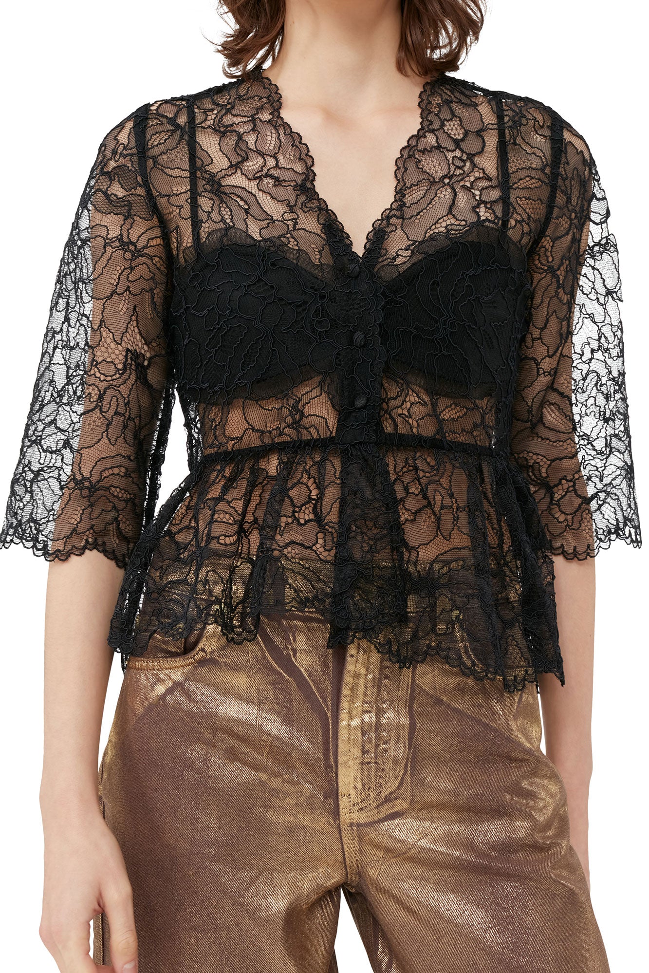Light Lace V-Neck Blouse | Black - Image 7