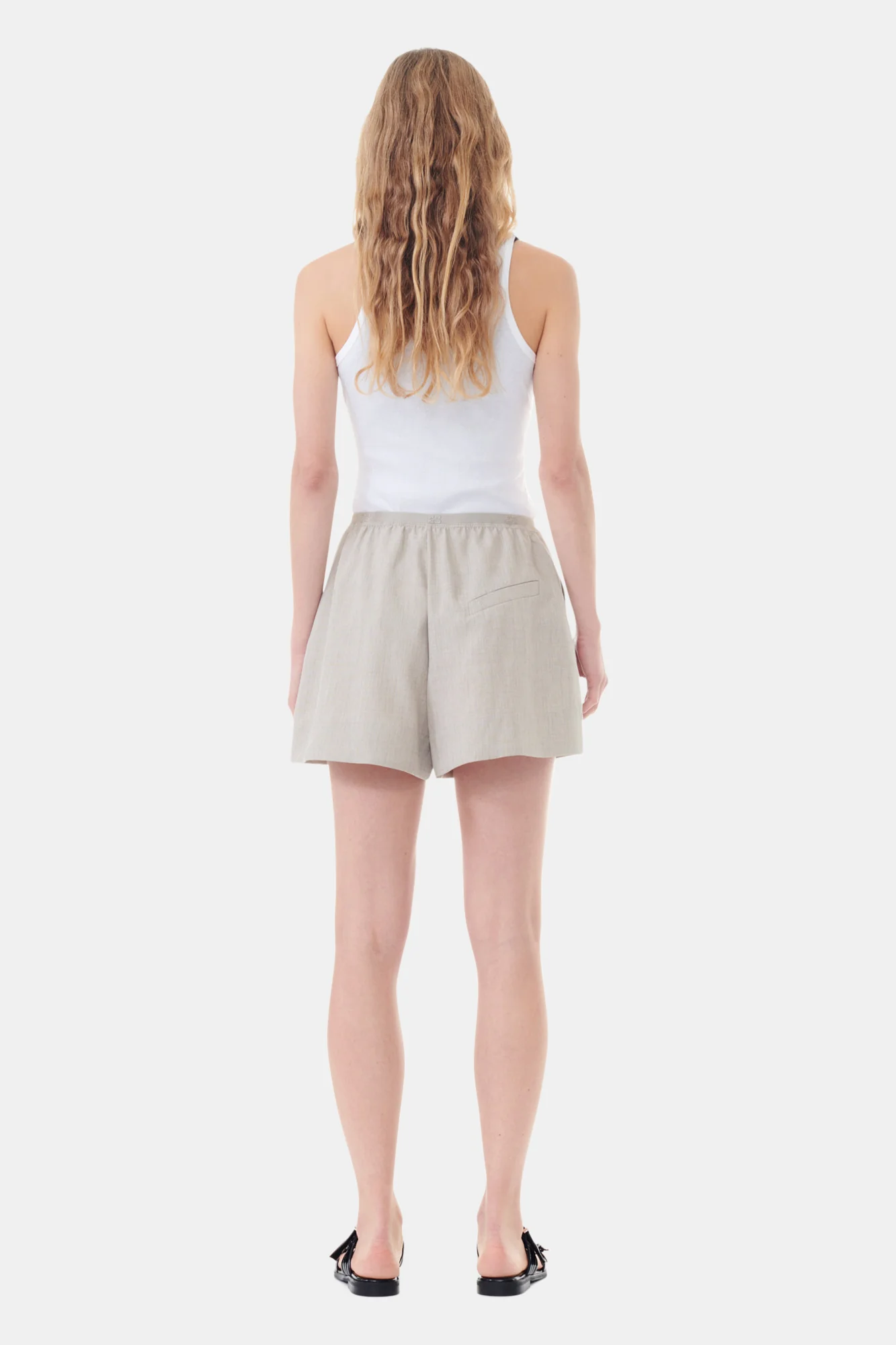 Light Melange Suiting Elasticated Shorts | Alfalfa - Image 5