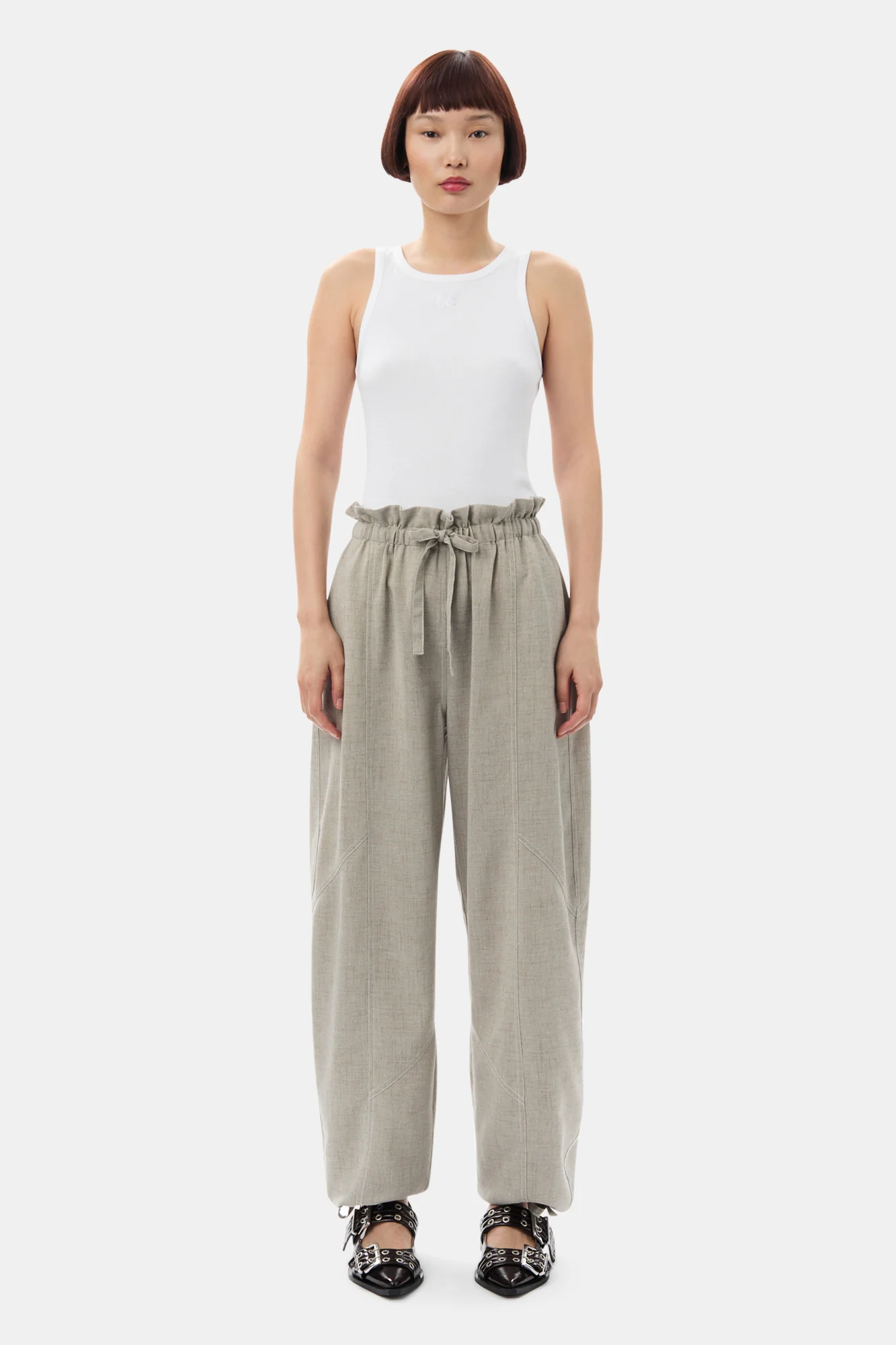 Light Melange Suiting Elasticated Waist Trousers | Alfalfa - Image 3