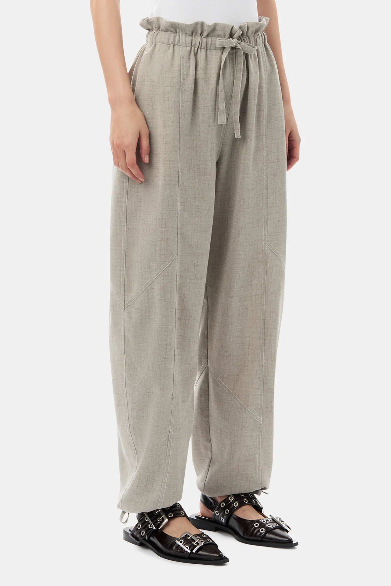 Light Melange Suiting Elasticated Waist Trousers | Alfalfa - Image 4