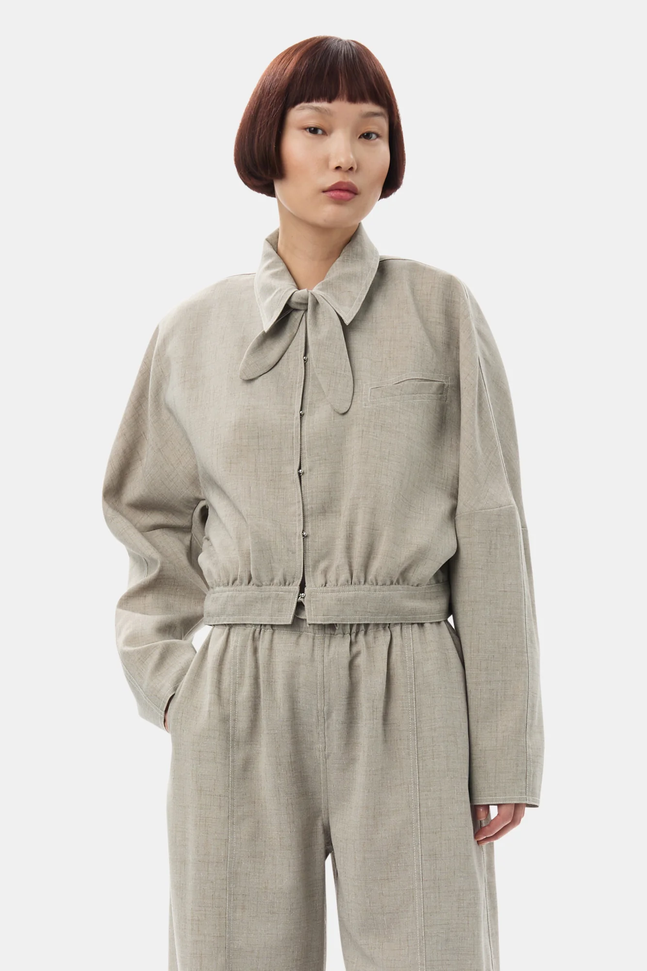 Light Melange Suiting Short Jacket | Alfalfa - Image 3