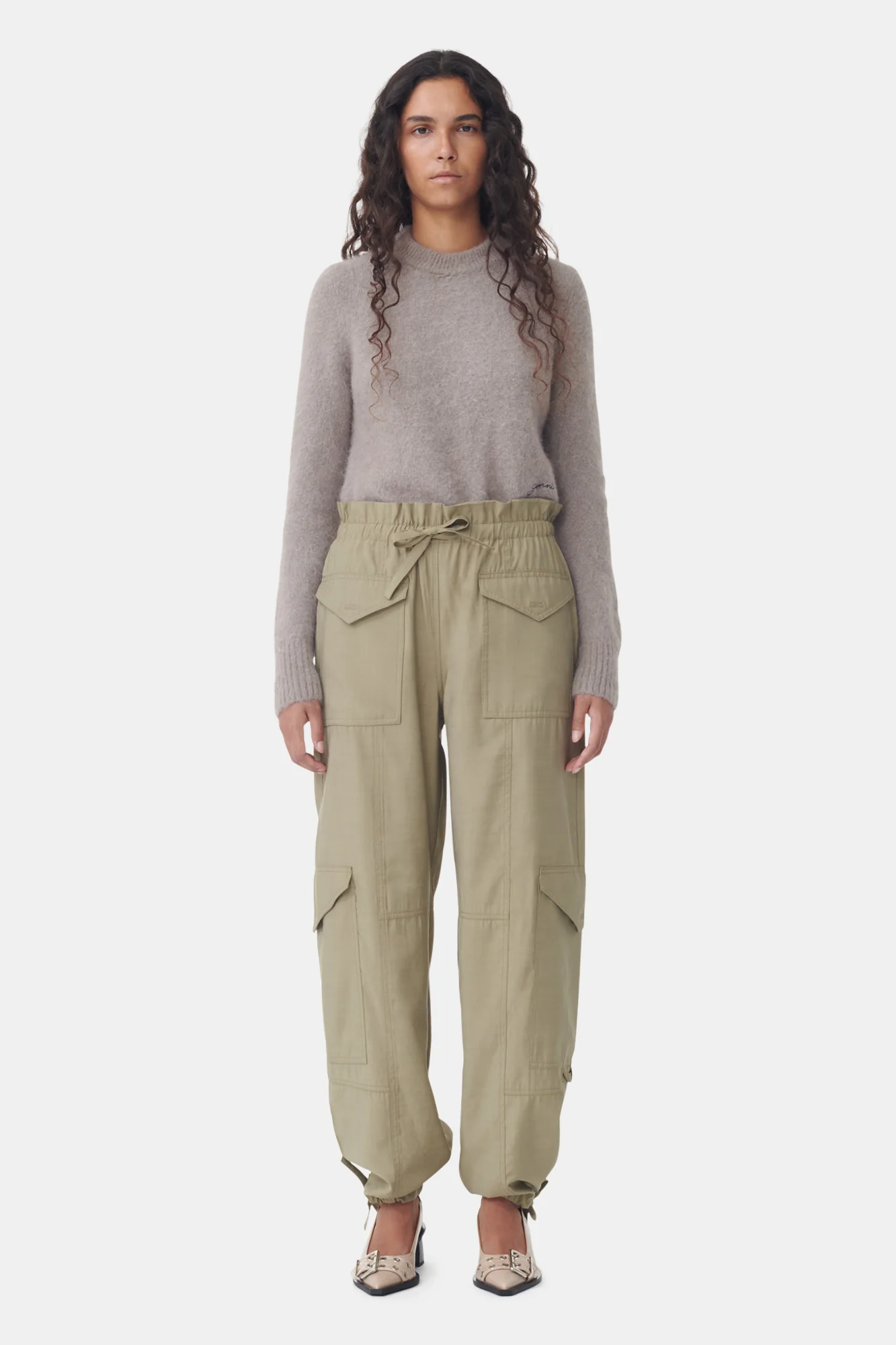 Light Slub High Waist Pocket Trousers | Aloe - Image 3