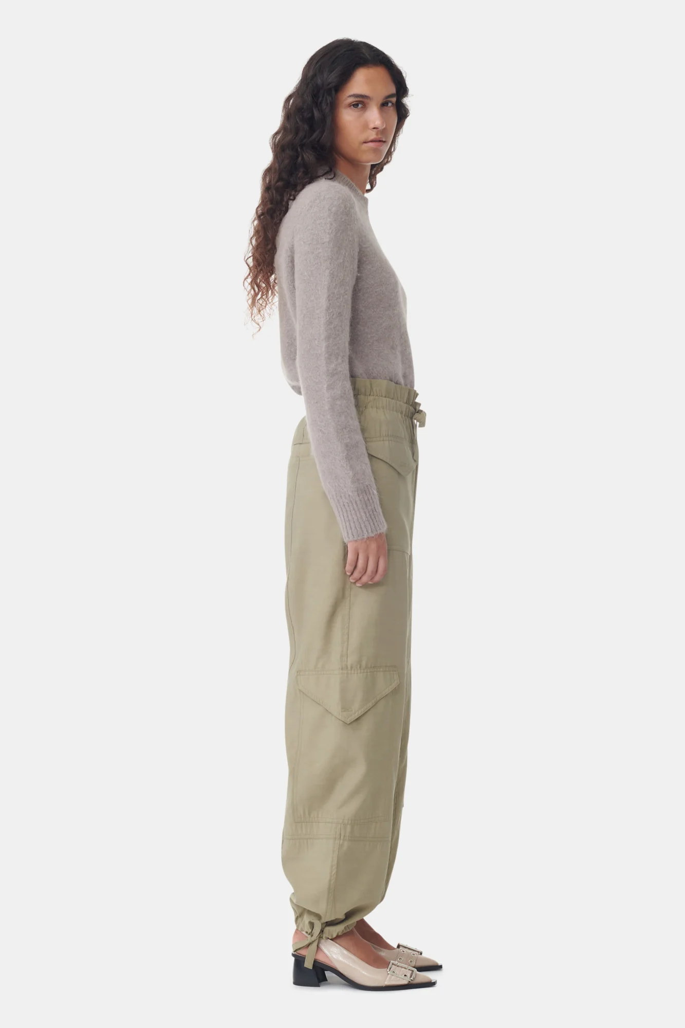 Light Slub High Waist Pocket Trousers | Aloe - Image 4