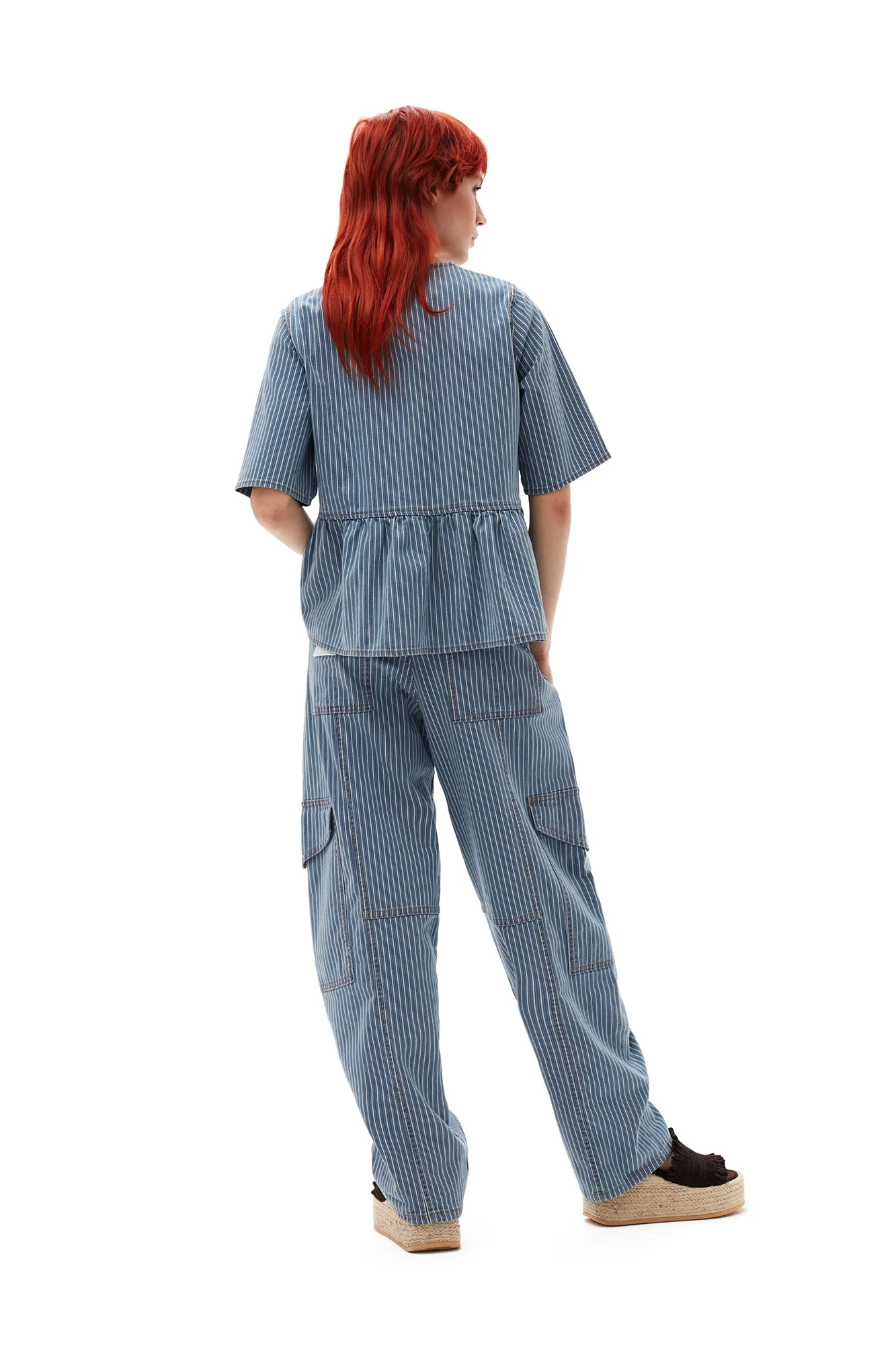 Light Stripe Denim Cargo Pants | Mid Blue Stone - Image 6