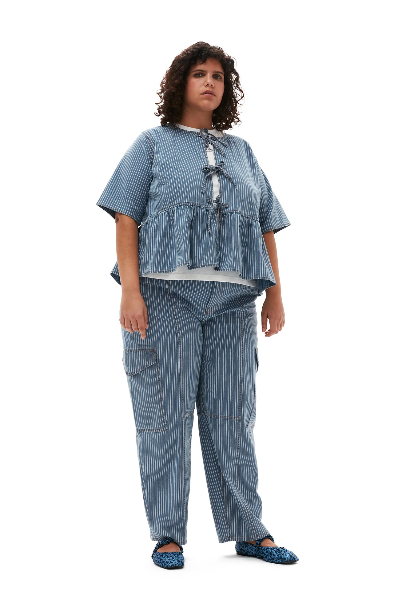 Light Stripe Denim Cargo Pants | Mid Blue Stone - Image 7