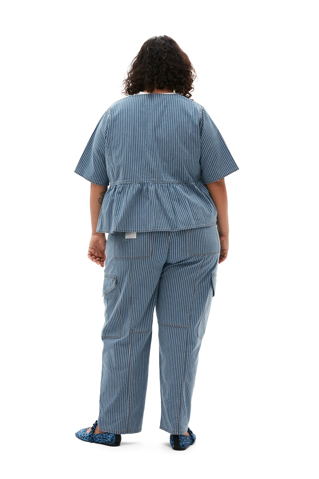 Light Stripe Denim Cargo Pants | Mid Blue Stone - Image 8