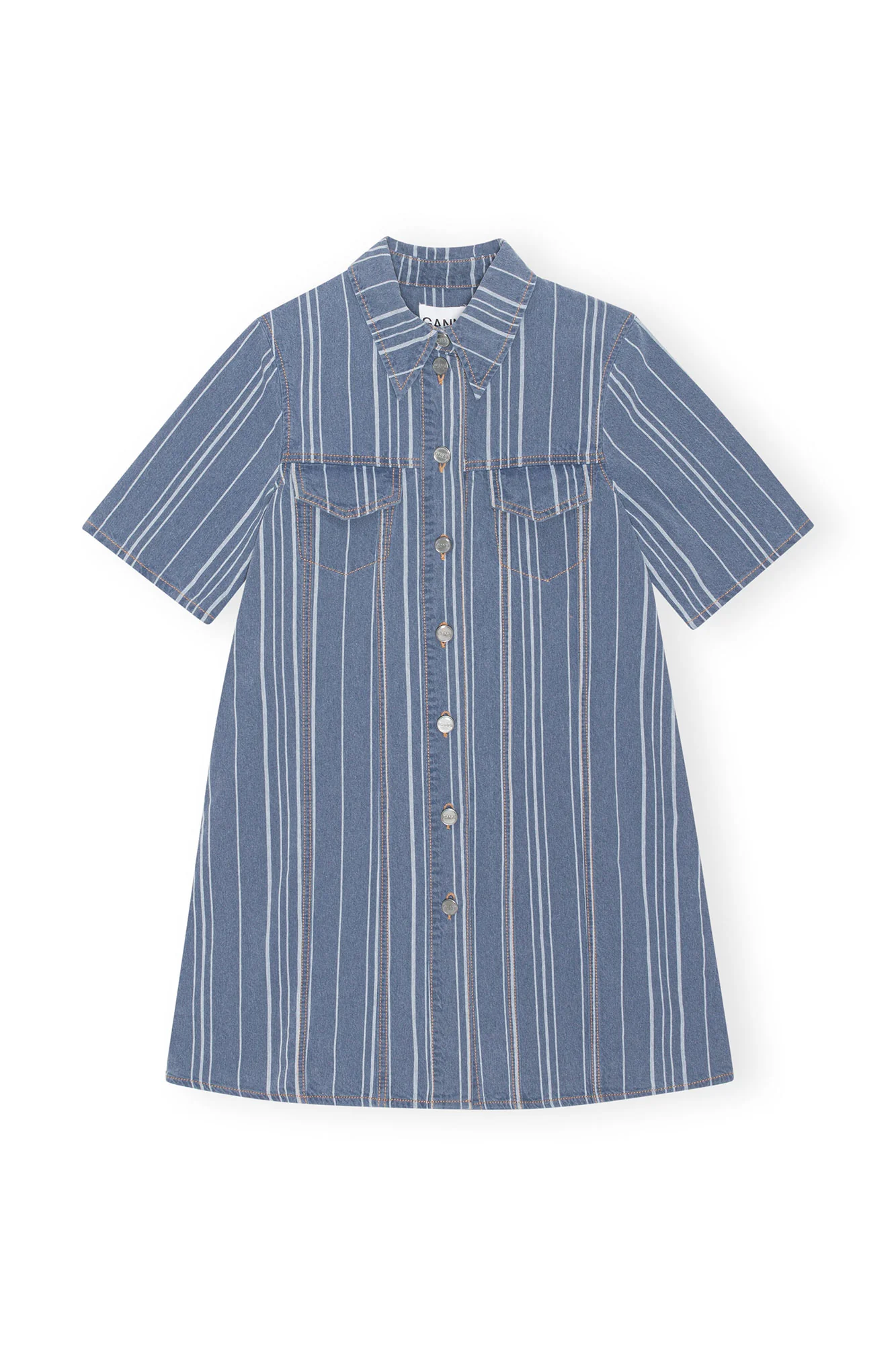 Light Stripe Denim Mini Dress | Mid Blue Stone