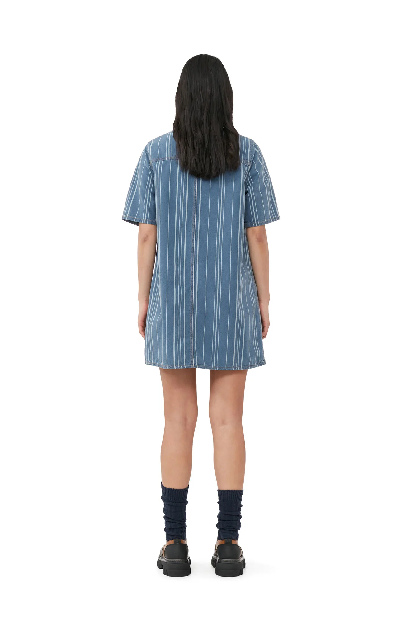 Light Stripe Denim Mini Dress | Mid Blue Stone - Image 5