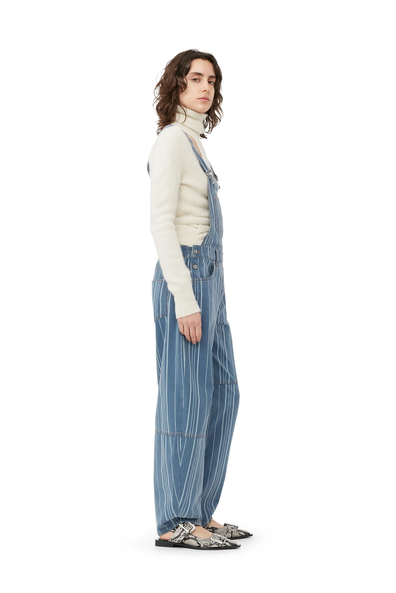 Light Stripe Denim Overalls | Mid Blue Stone - Image 4