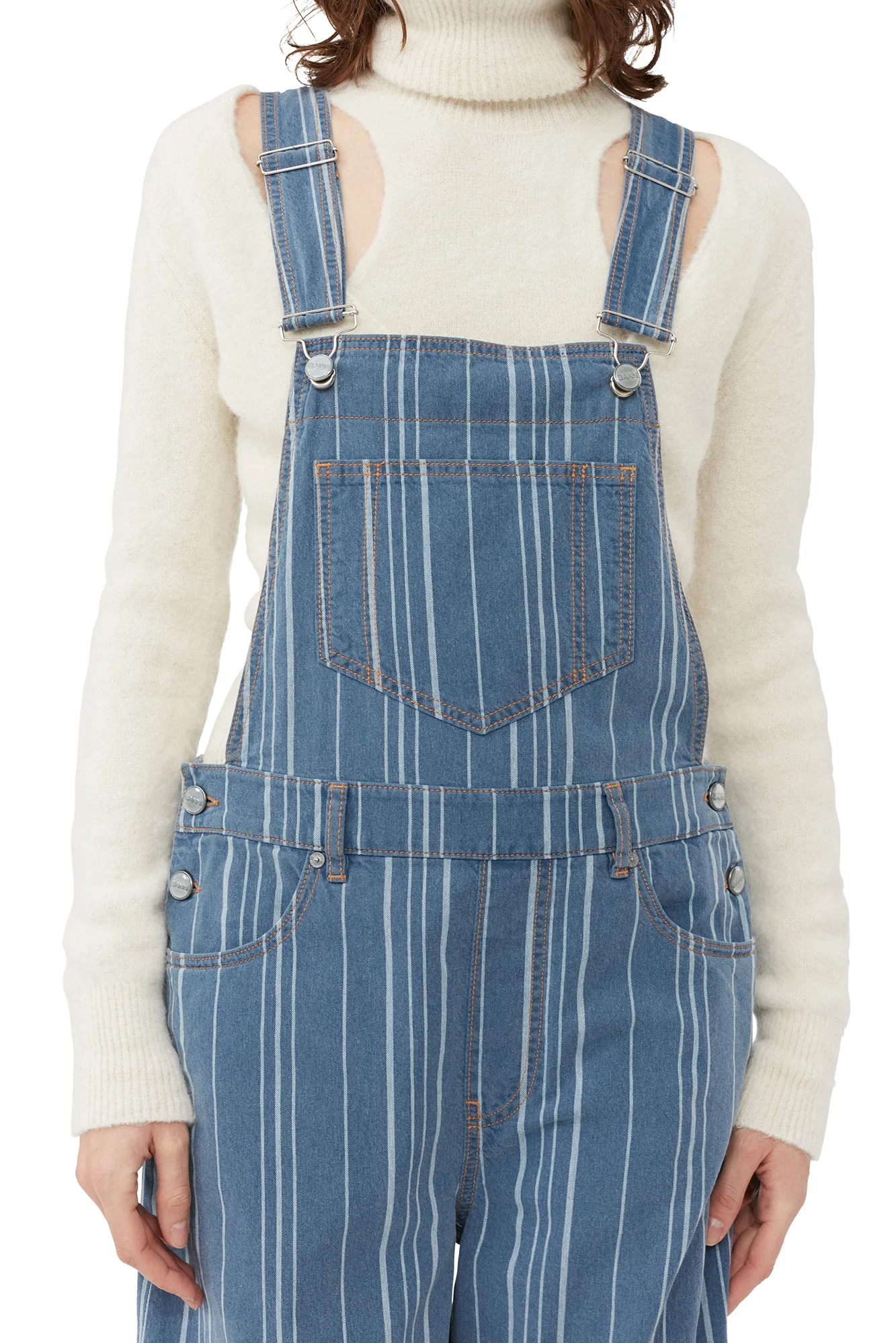Light Stripe Denim Overalls | Mid Blue Stone - Image 6