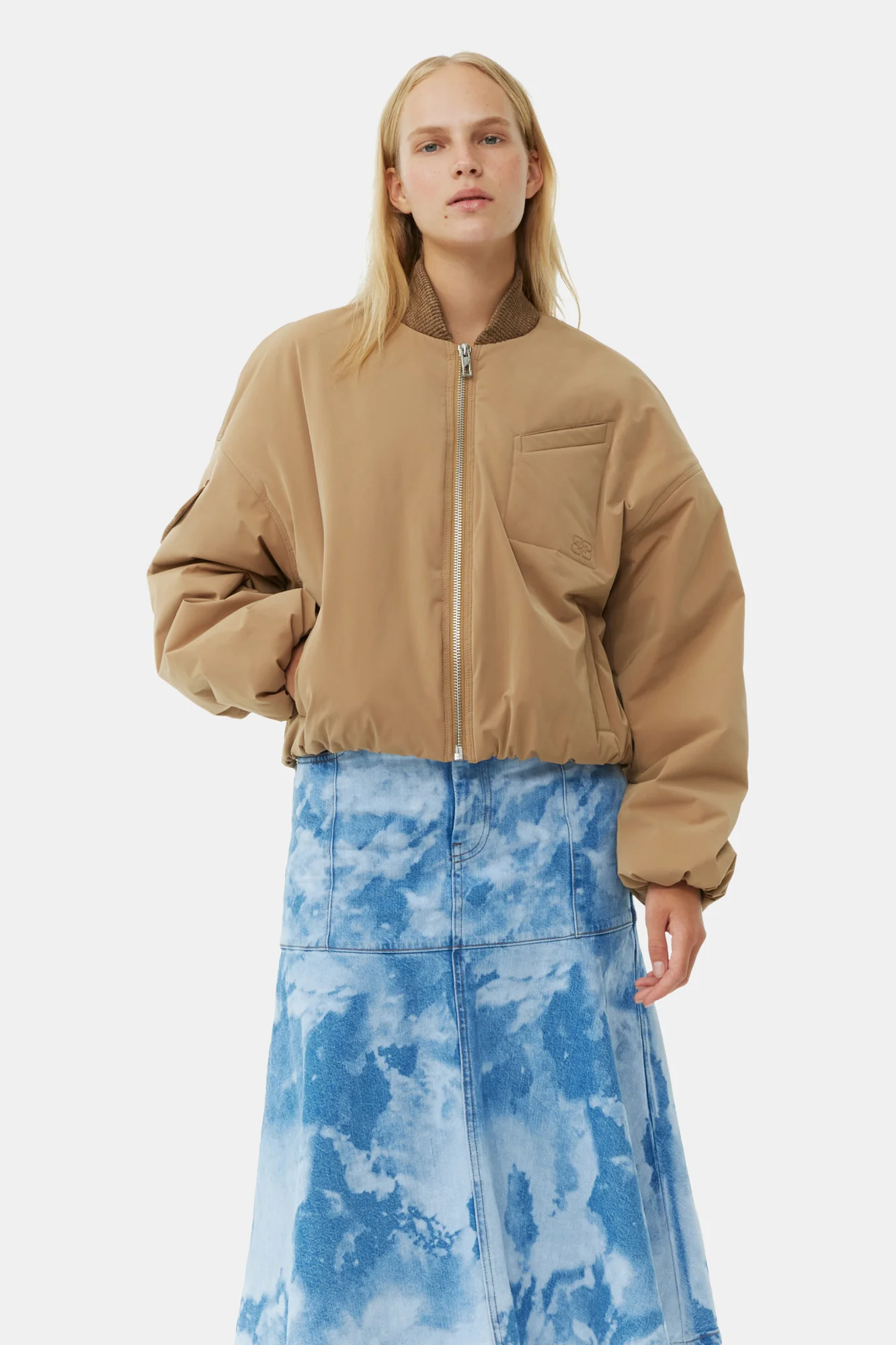Light Twill Oversized Short Bomber Jacket | Tiger's Eye - Image 3