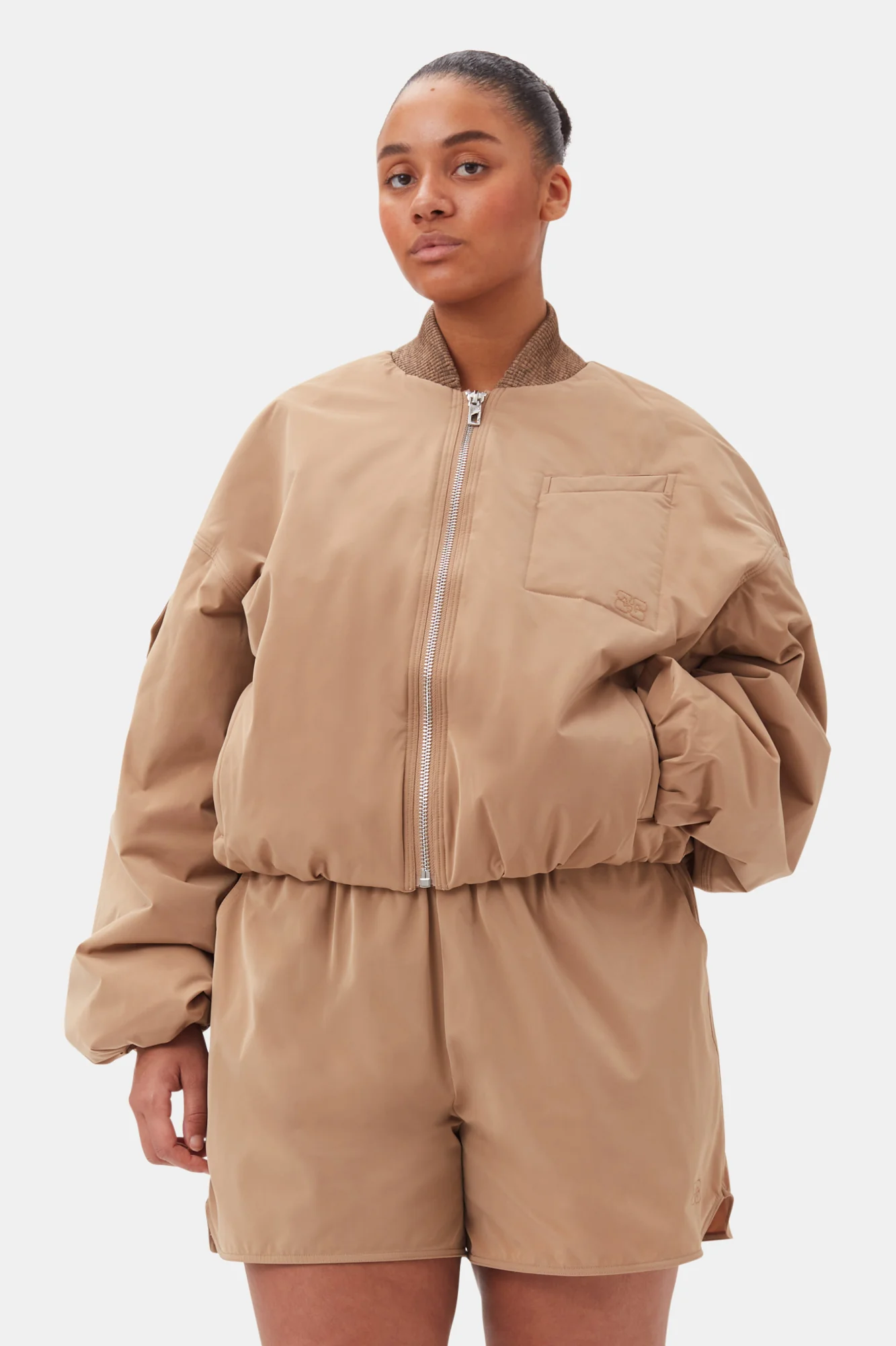 Light Twill Oversized Short Bomber Jacket | Tiger's Eye - Image 7
