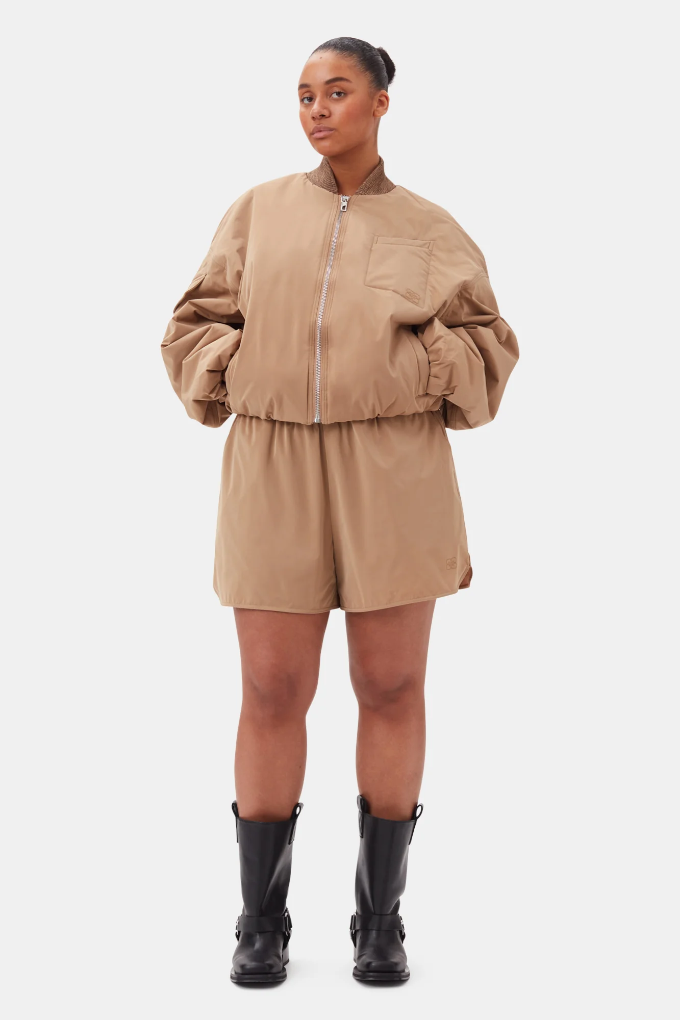 Light Twill Oversized Short Bomber Jacket | Tiger's Eye - Image 8