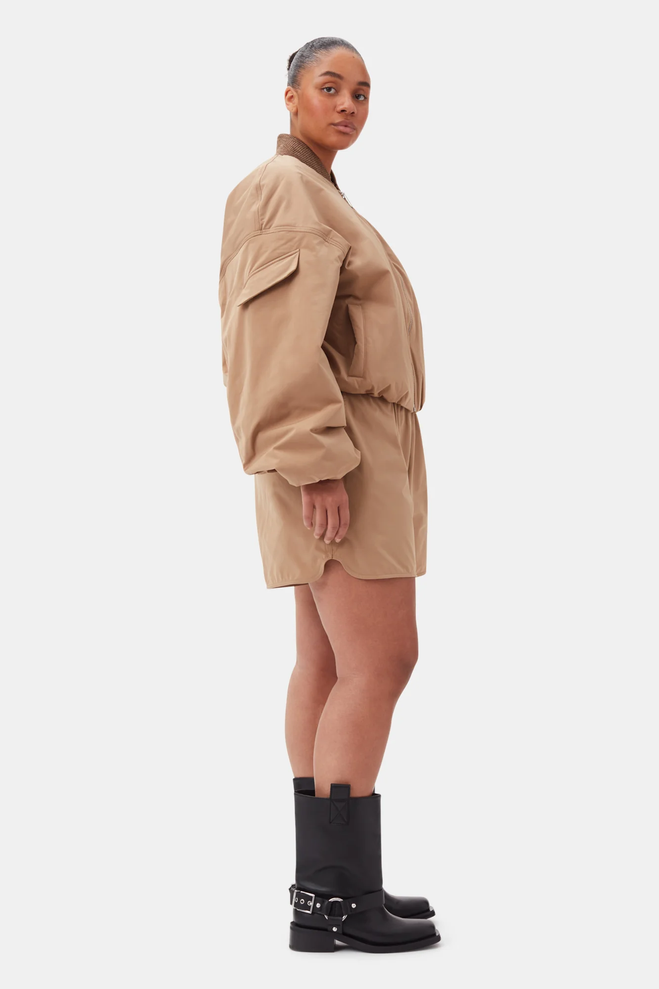 Light Twill Oversized Short Bomber Jacket | Tiger's Eye - Image 9