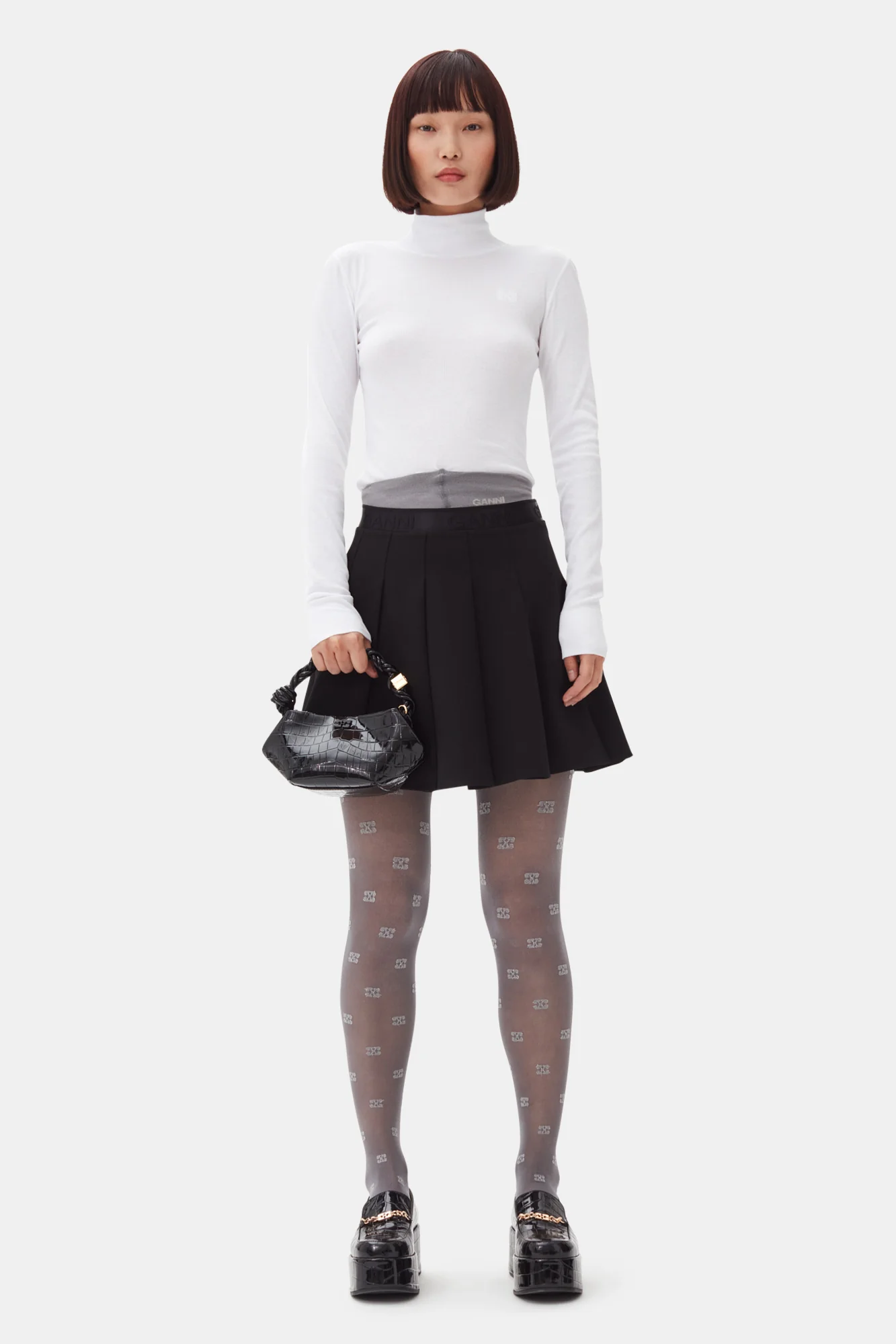 Light Twill Pleated Mini Skirt | Black - Image 3