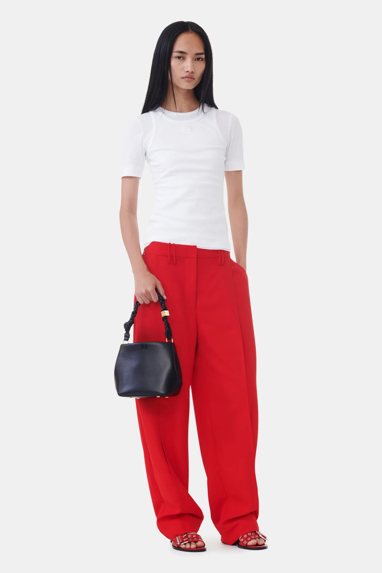 Light Twill Suiting Relaxed Pleated Pants | Barbados Cherry - Image 3