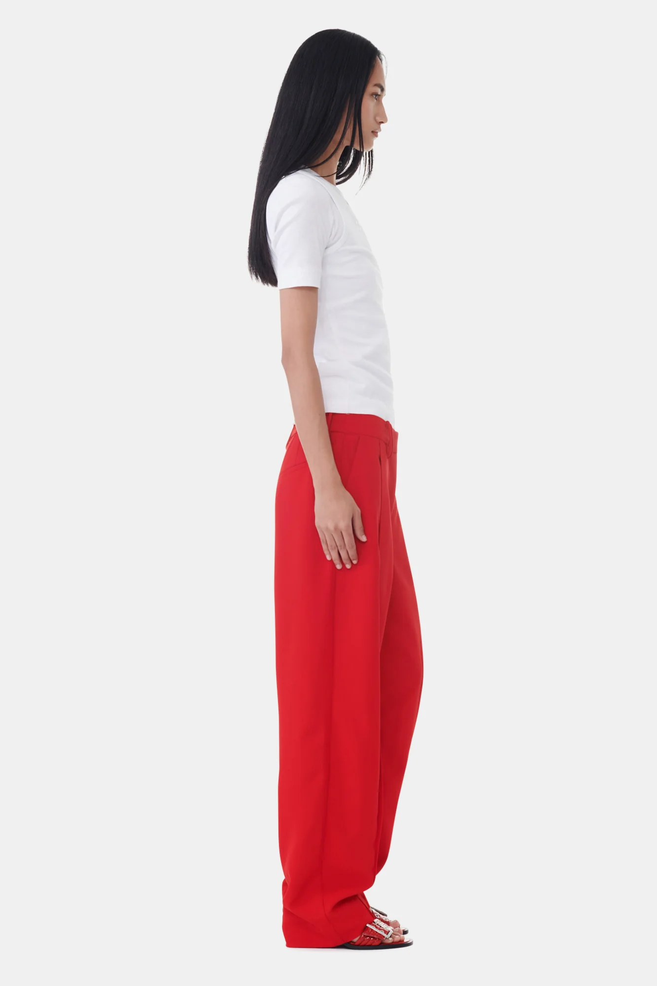 Light Twill Suiting Relaxed Pleated Pants | Barbados Cherry - Image 4