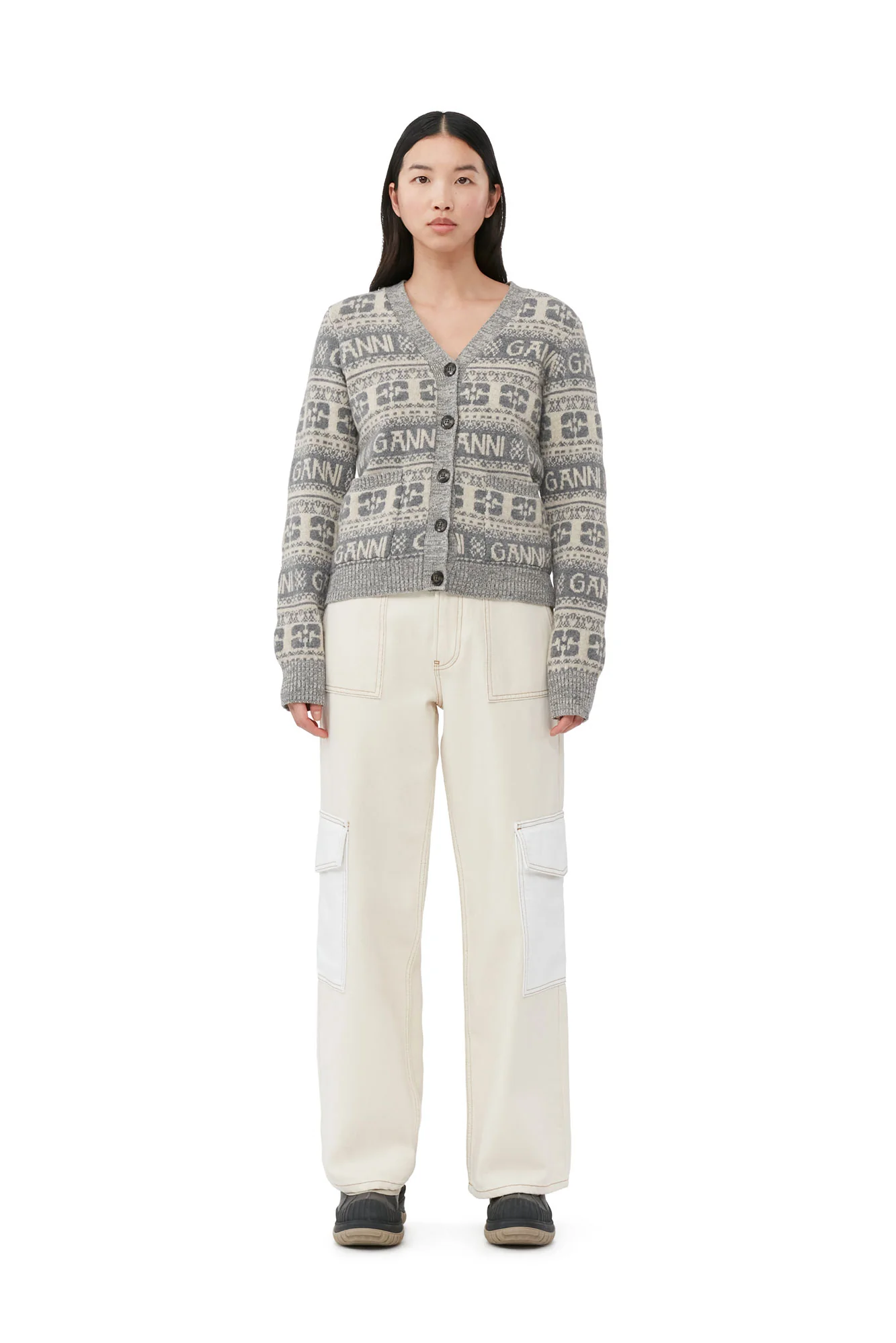 Logo Wool Mix Cardigan | Frost Gray - Image 3
