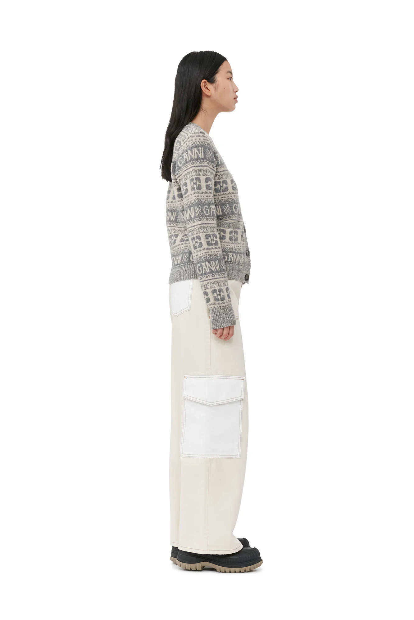 Logo Wool Mix Cardigan | Frost Gray - Image 4