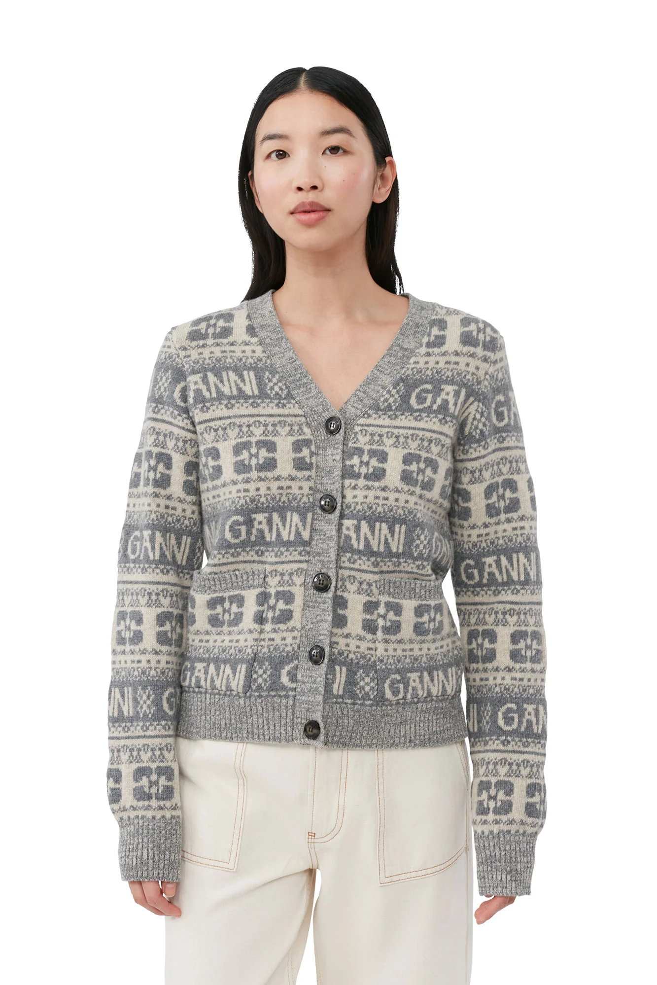 Logo Wool Mix Cardigan | Frost Gray - Image 6