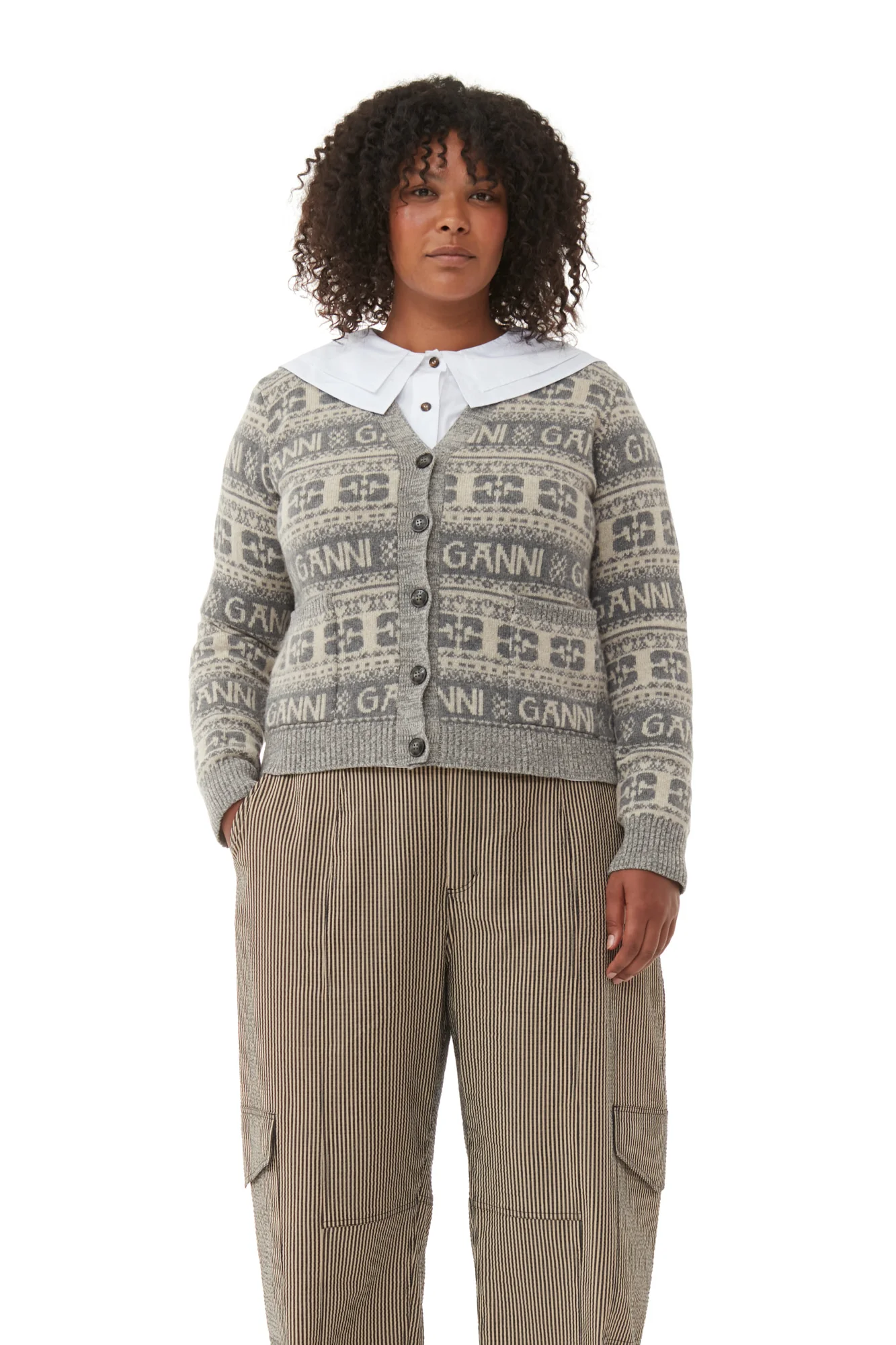 Logo Wool Mix Cardigan | Frost Gray - Image 7