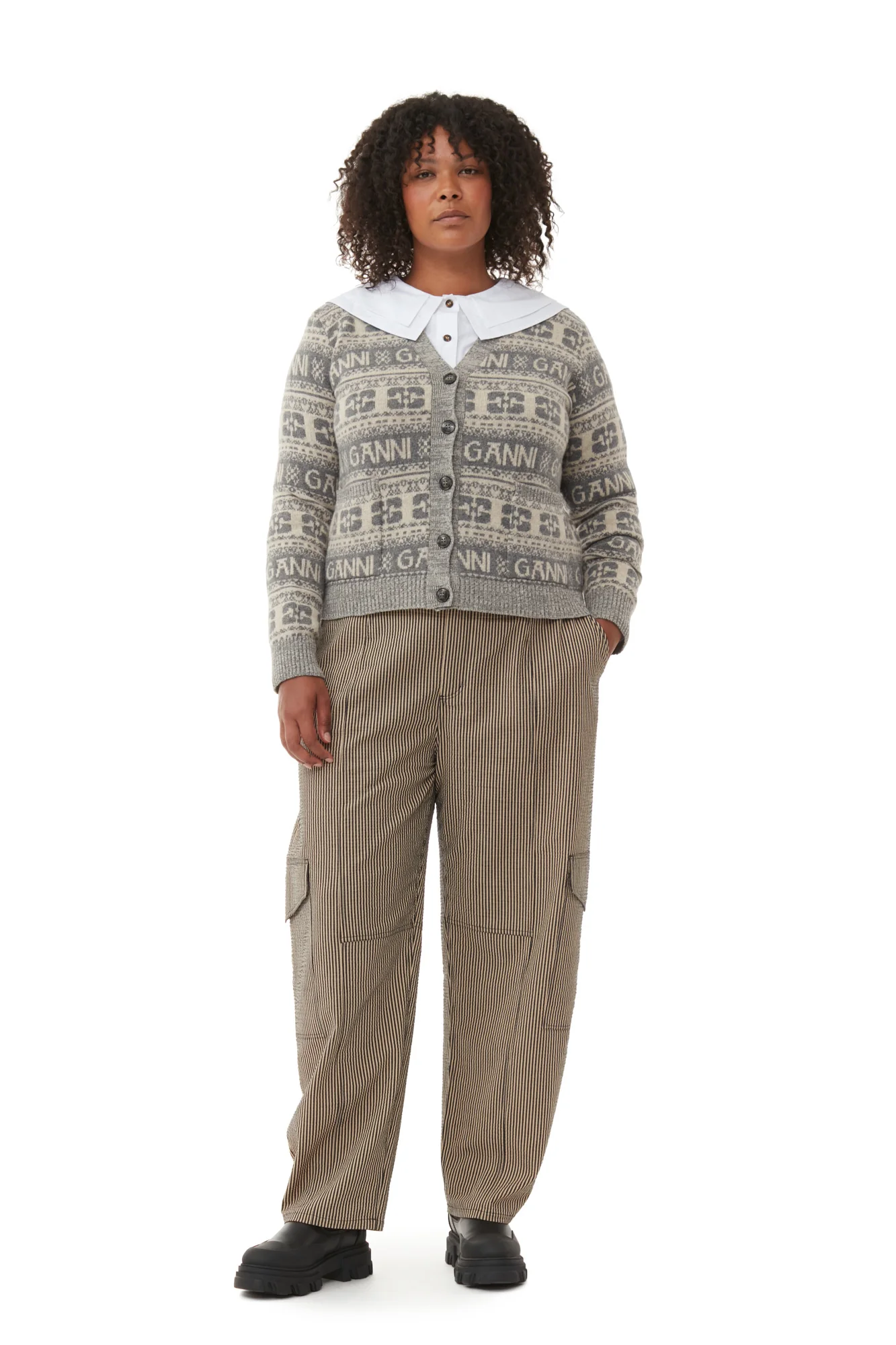 Logo Wool Mix Cardigan | Frost Gray - Image 8