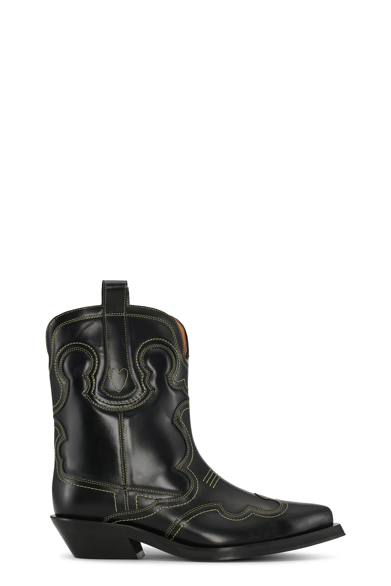 Low Shaft Embroidered Western Boot | Black/Yellow - Image 2