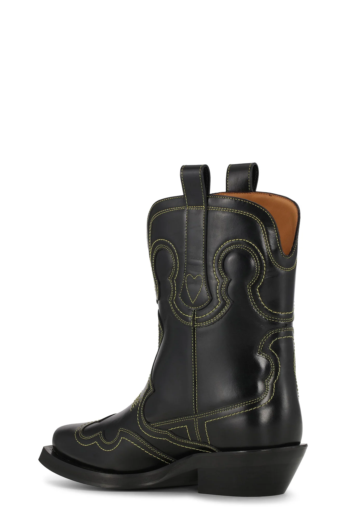 Low Shaft Embroidered Western Boot | Black/Yellow - Image 3