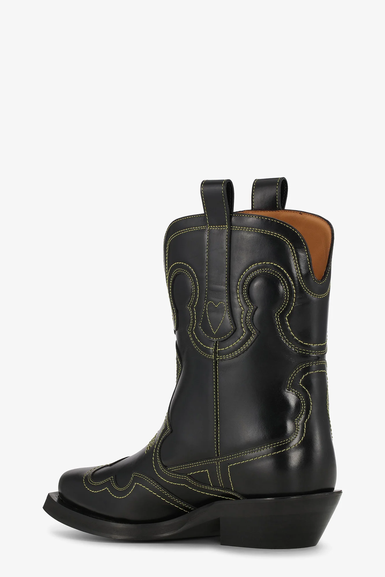 Low Shaft Embroidered Western Boot | Black/Yellow - Image 4