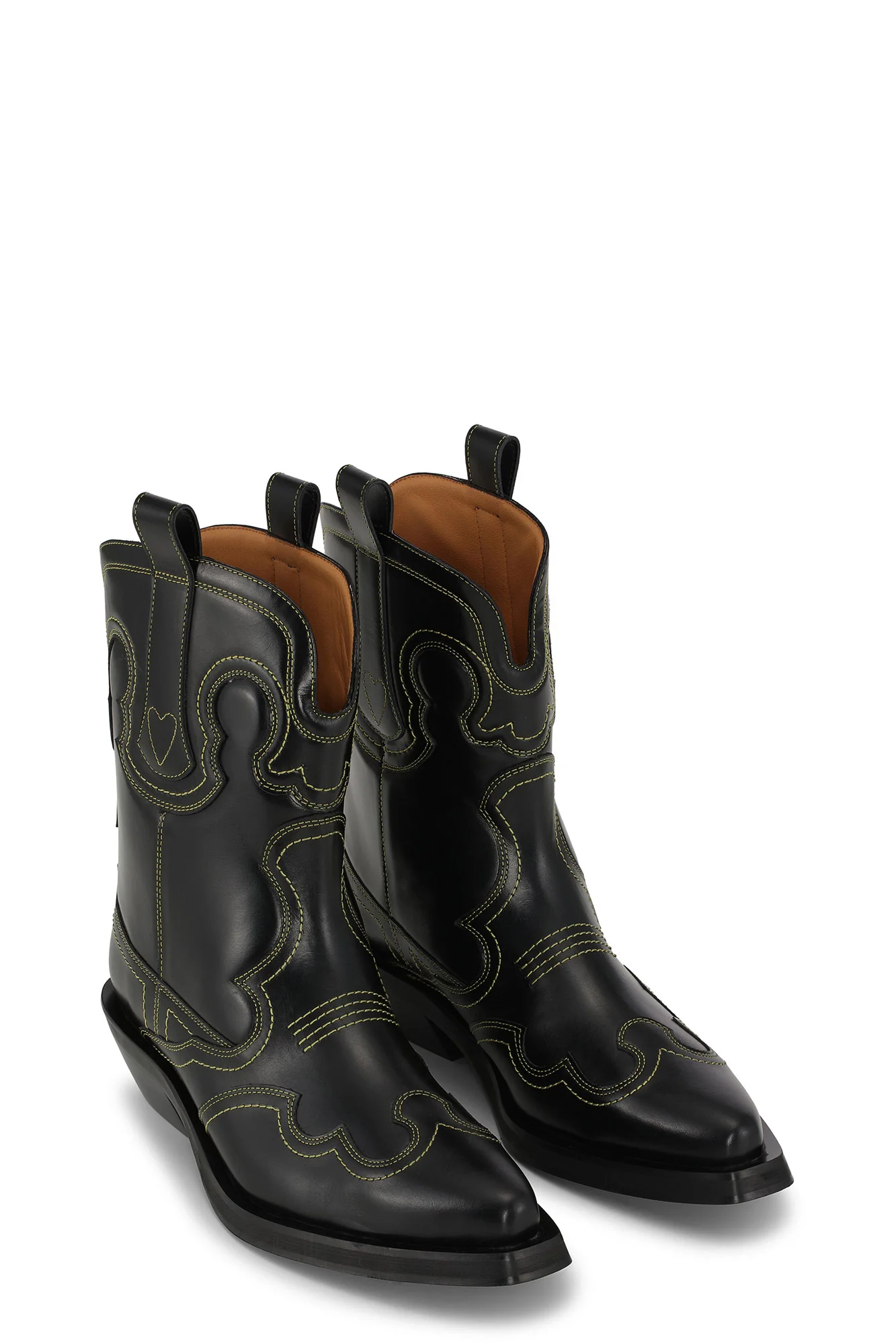 Low Shaft Embroidered Western Boot | Black/Yellow - Image 5