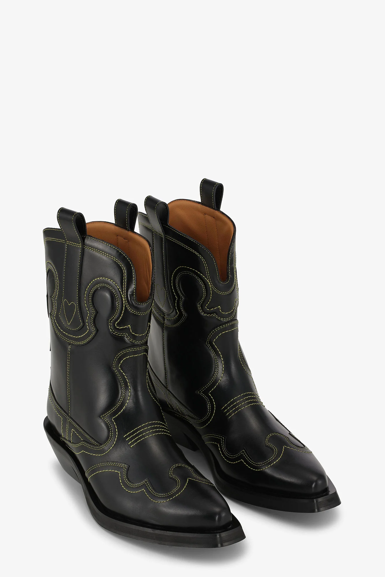 Low Shaft Embroidered Western Boot | Black/Yellow - Image 6