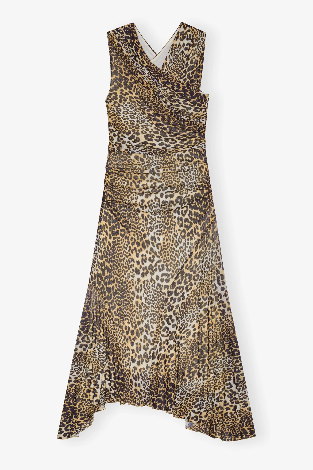 Marl Mesh Long Ruched Crossover Dress | Leopard