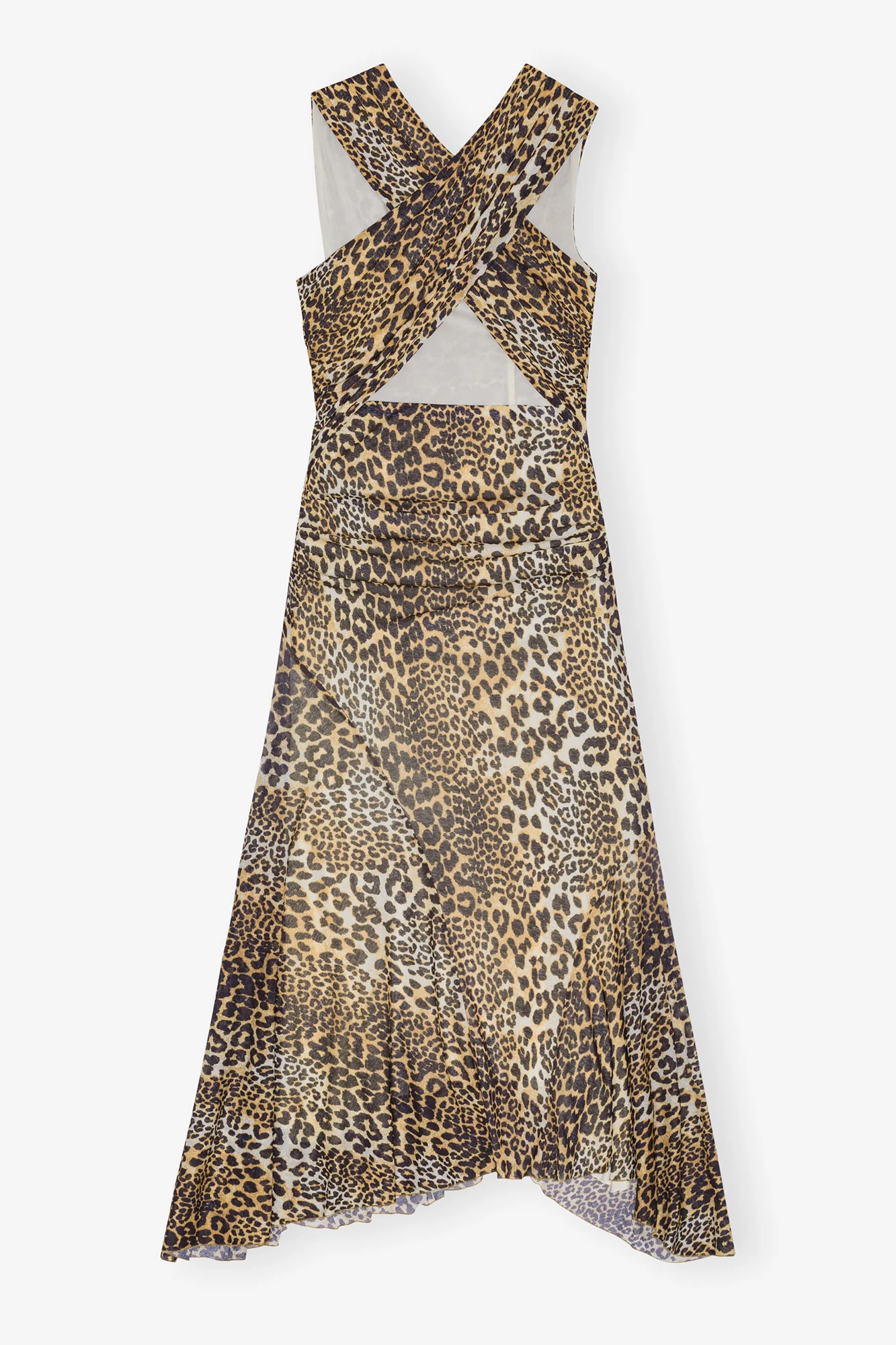 Marl Mesh Long Ruched Crossover Dress | Leopard - Image 2