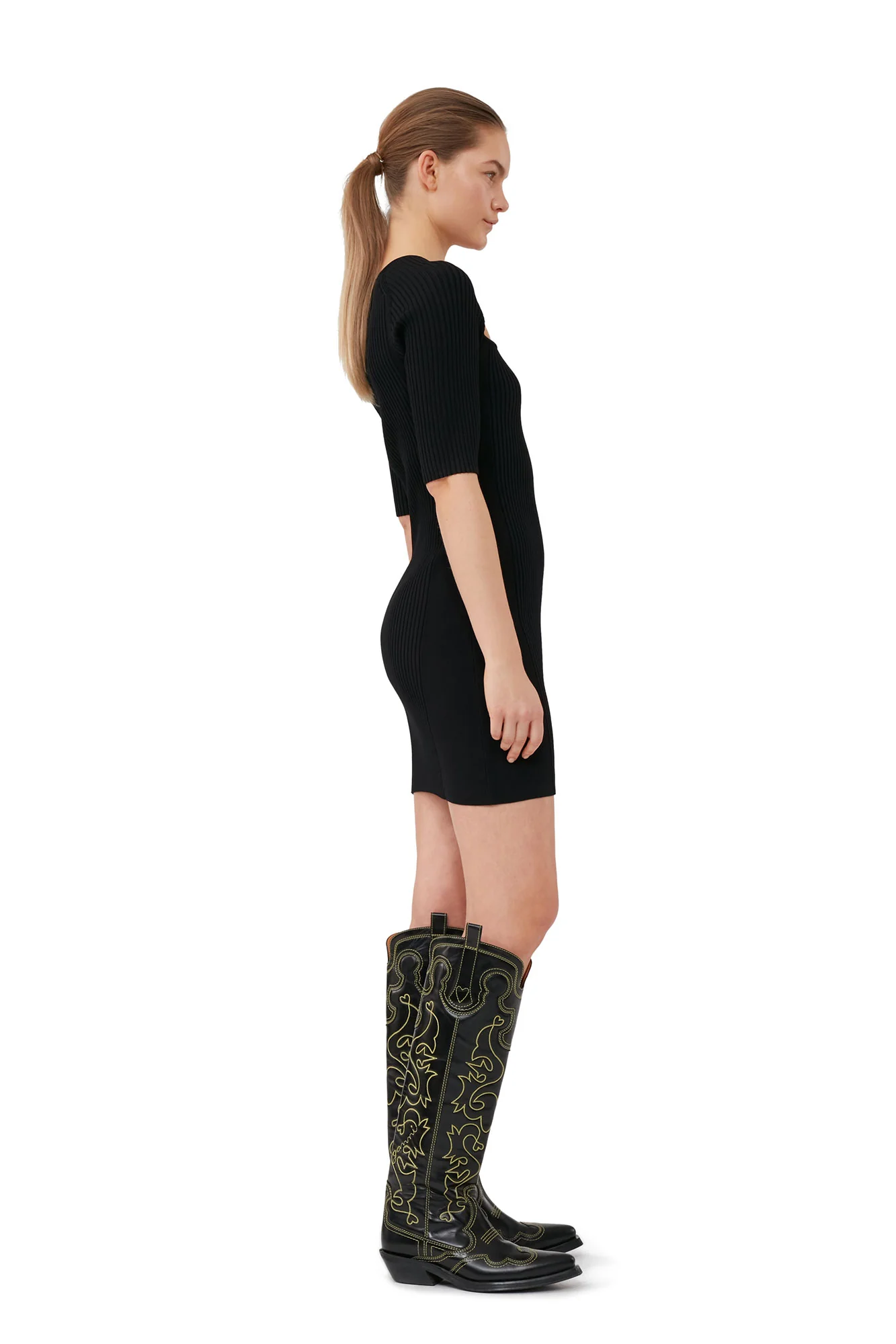 Melange Cut Out Mini Dress | Black - Image 4