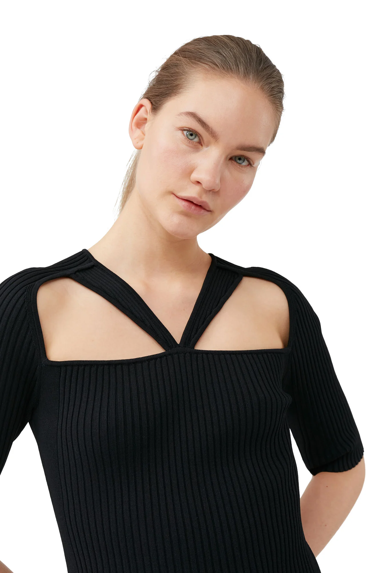 Melange Cut Out Mini Dress | Black - Image 6
