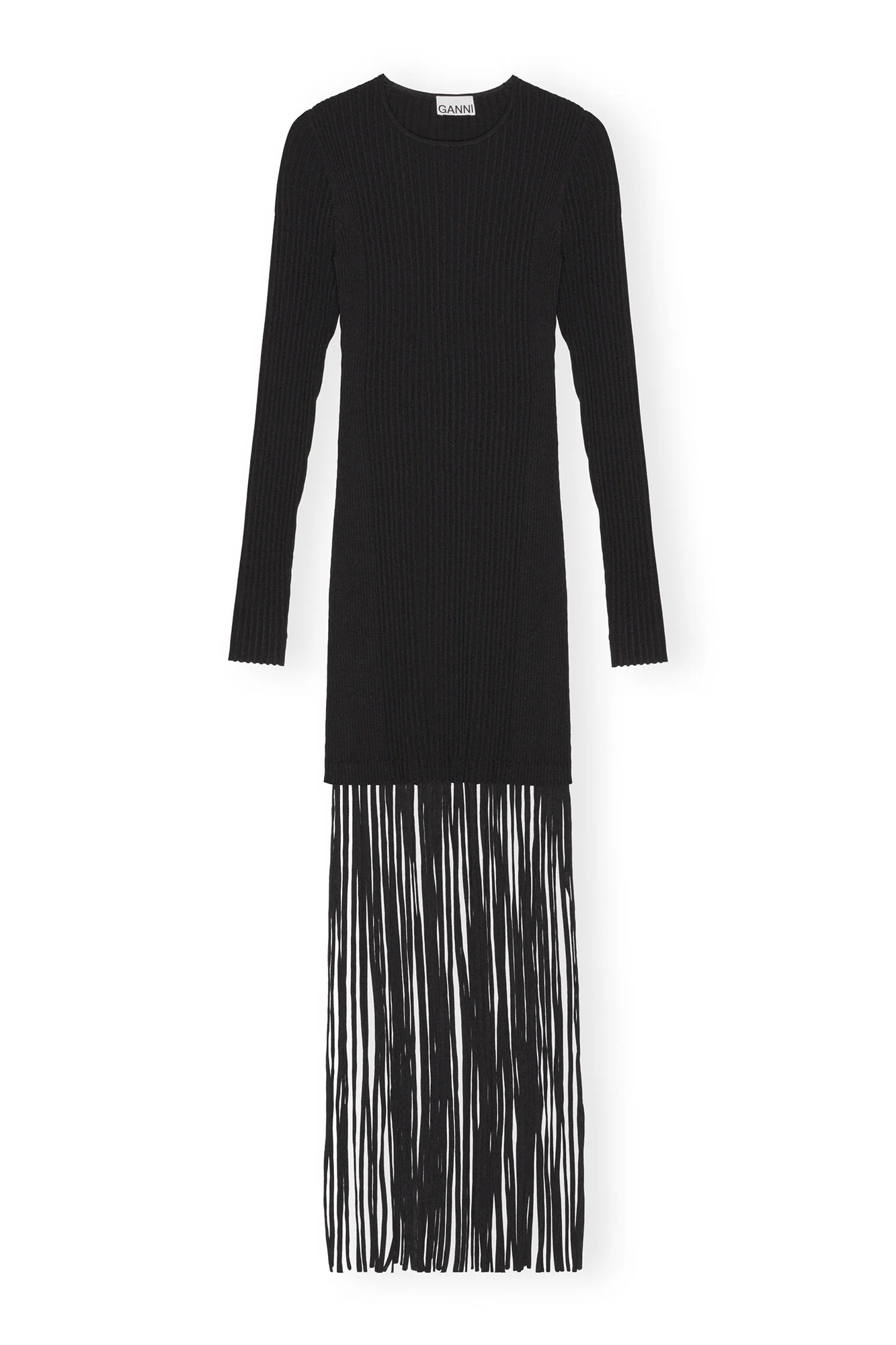Melange Knit Fringe Mini Dress | Black