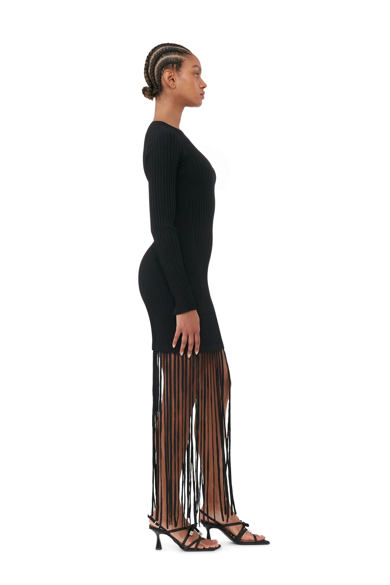 Melange Knit Fringe Mini Dress | Black - Image 4