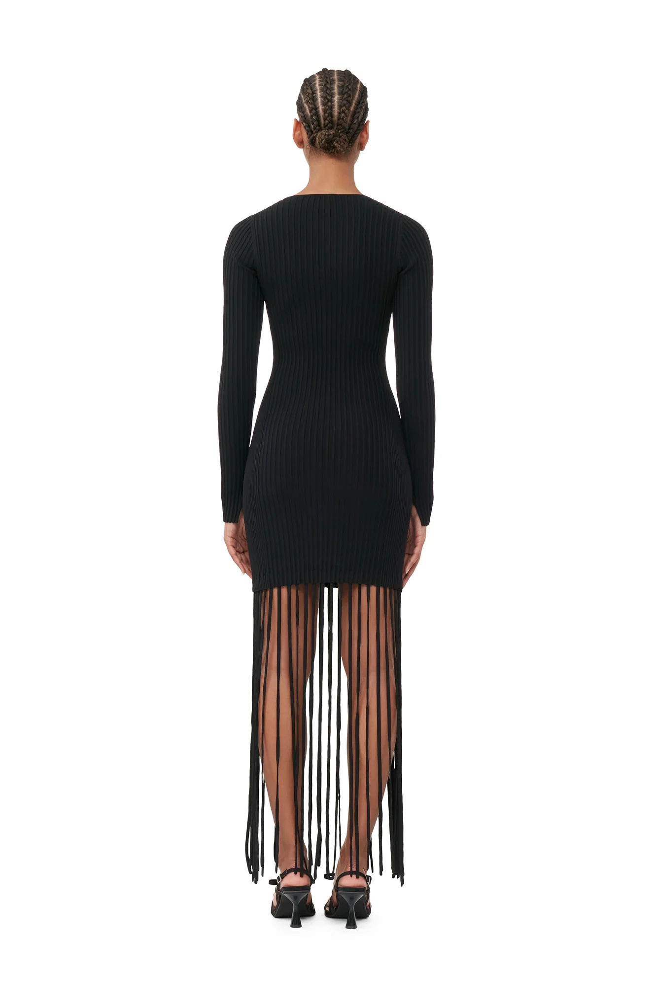 Melange Knit Fringe Mini Dress | Black - Image 5