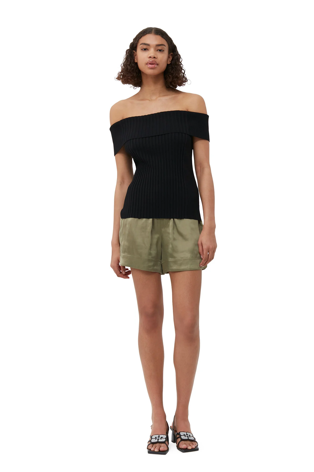 Melange Knit Off Shoulder Top | Black - Image 3