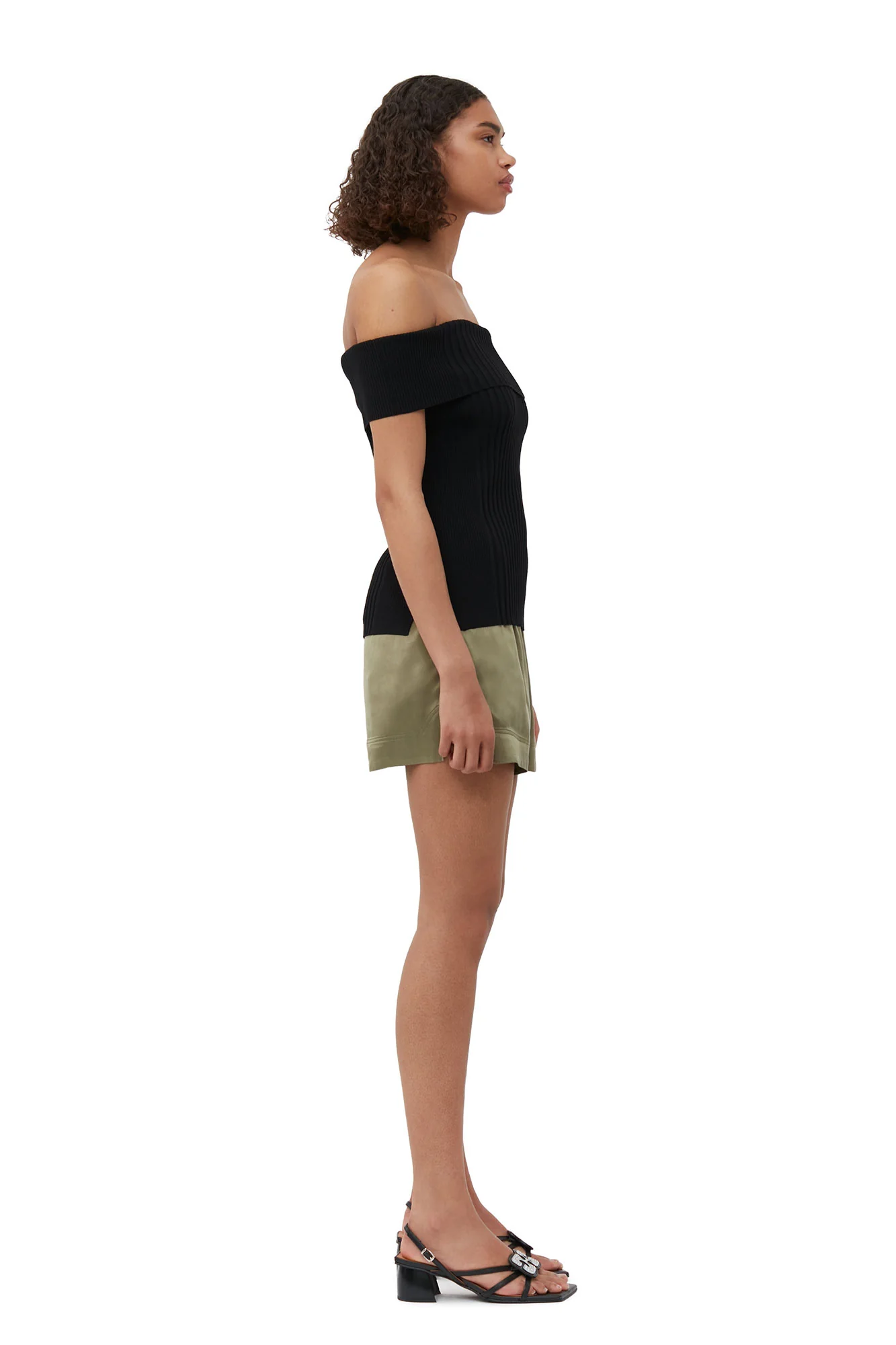 Melange Knit Off Shoulder Top | Black - Image 5