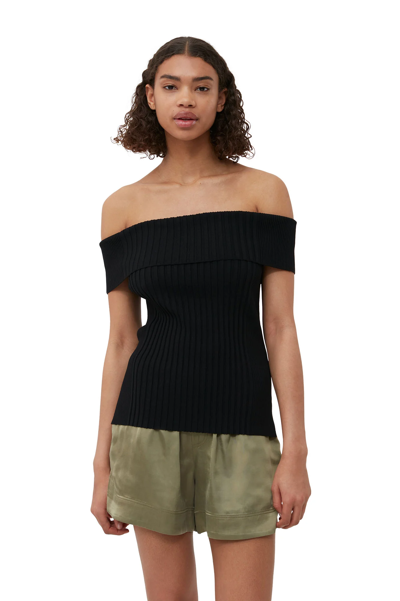 Melange Knit Off Shoulder Top | Black - Image 6