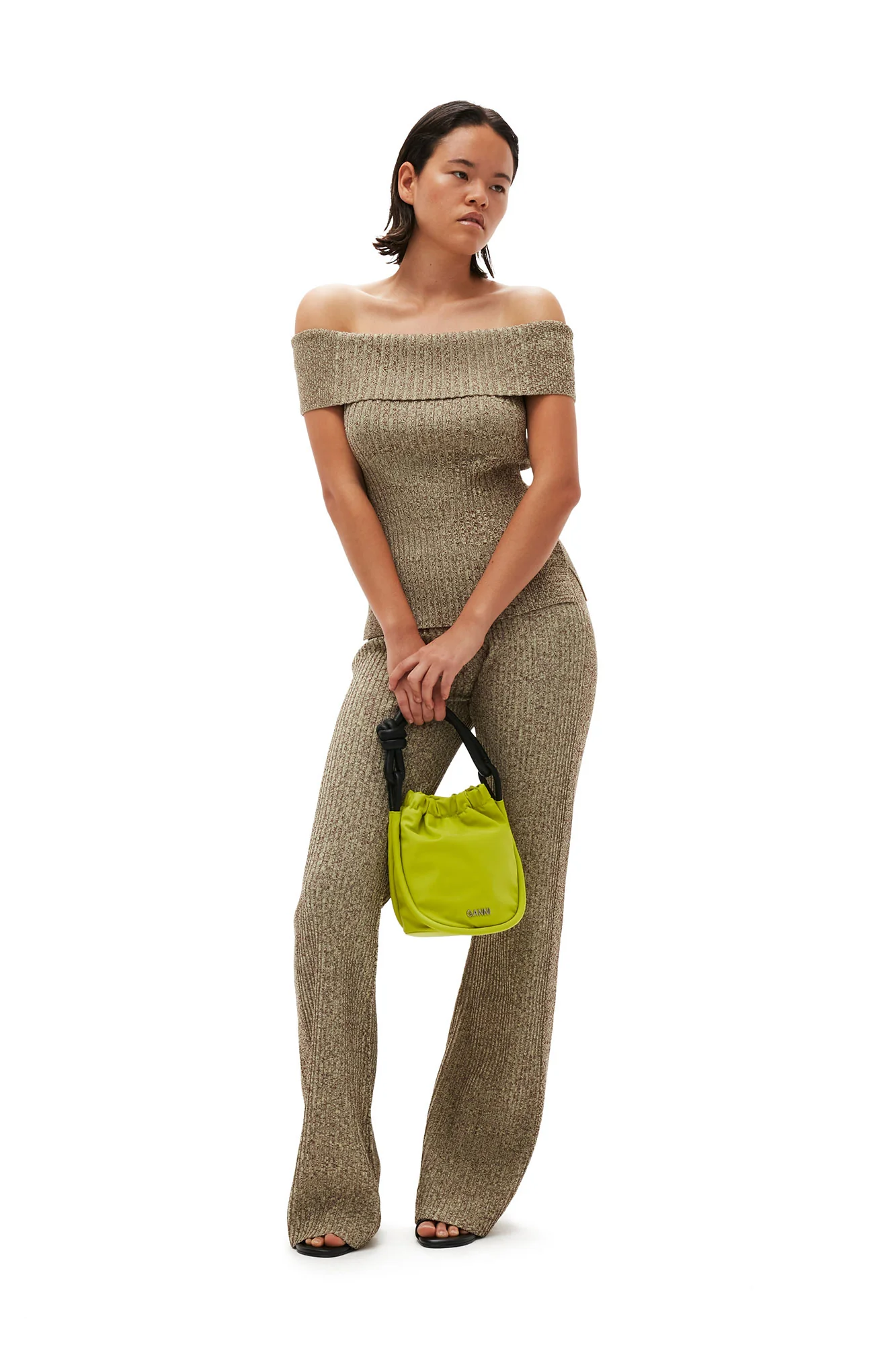 Melange Knit Off Shoulder Top | Brandy Brown - Image 3