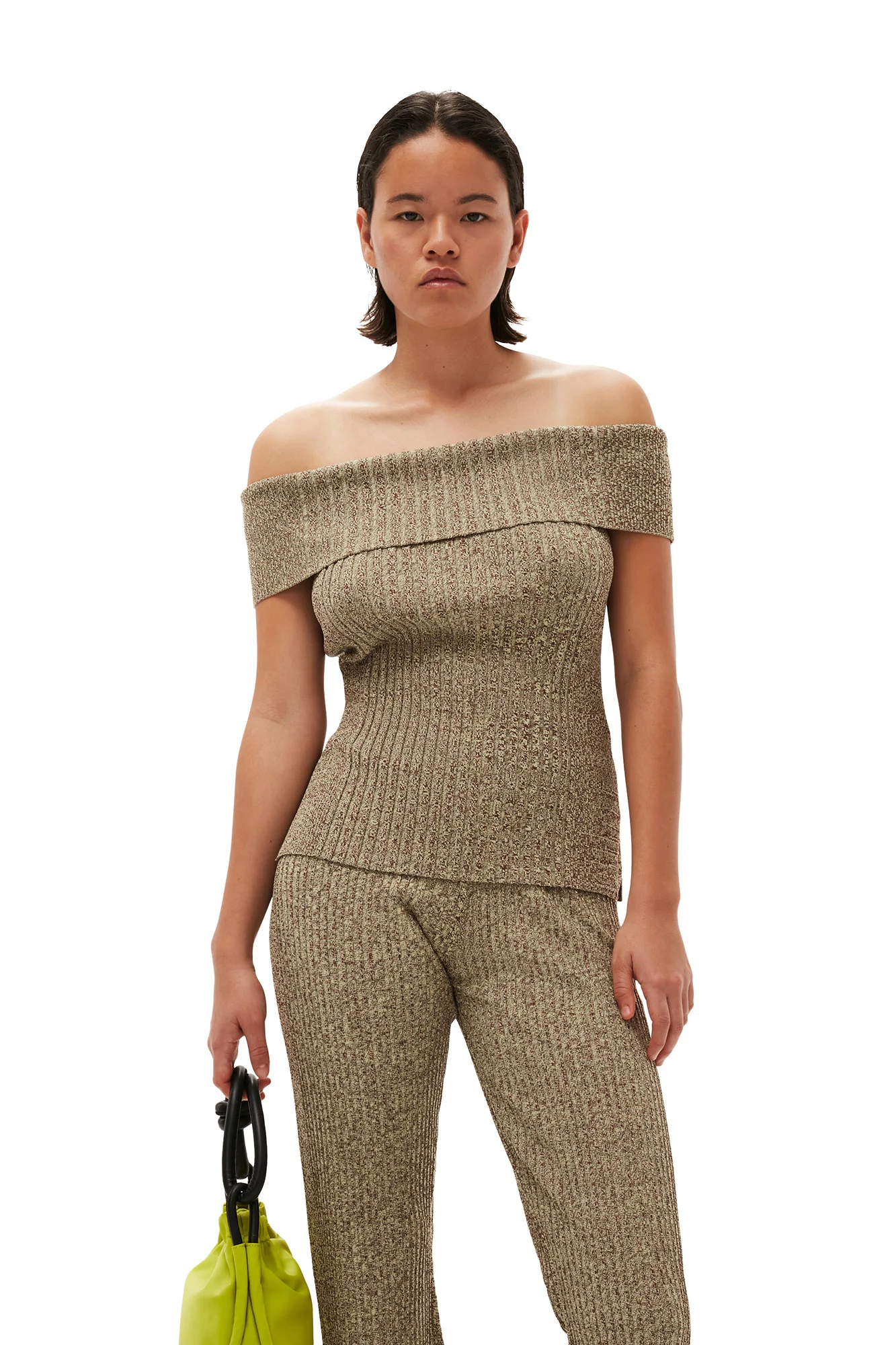 Melange Knit Off Shoulder Top | Brandy Brown - Image 5