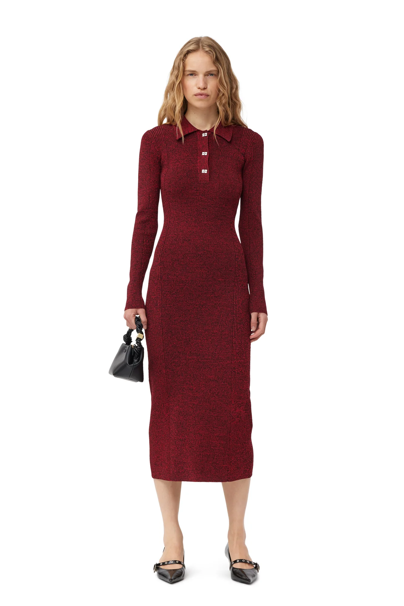 Melange Rib Polo Dress | High Risk Red - Image 3