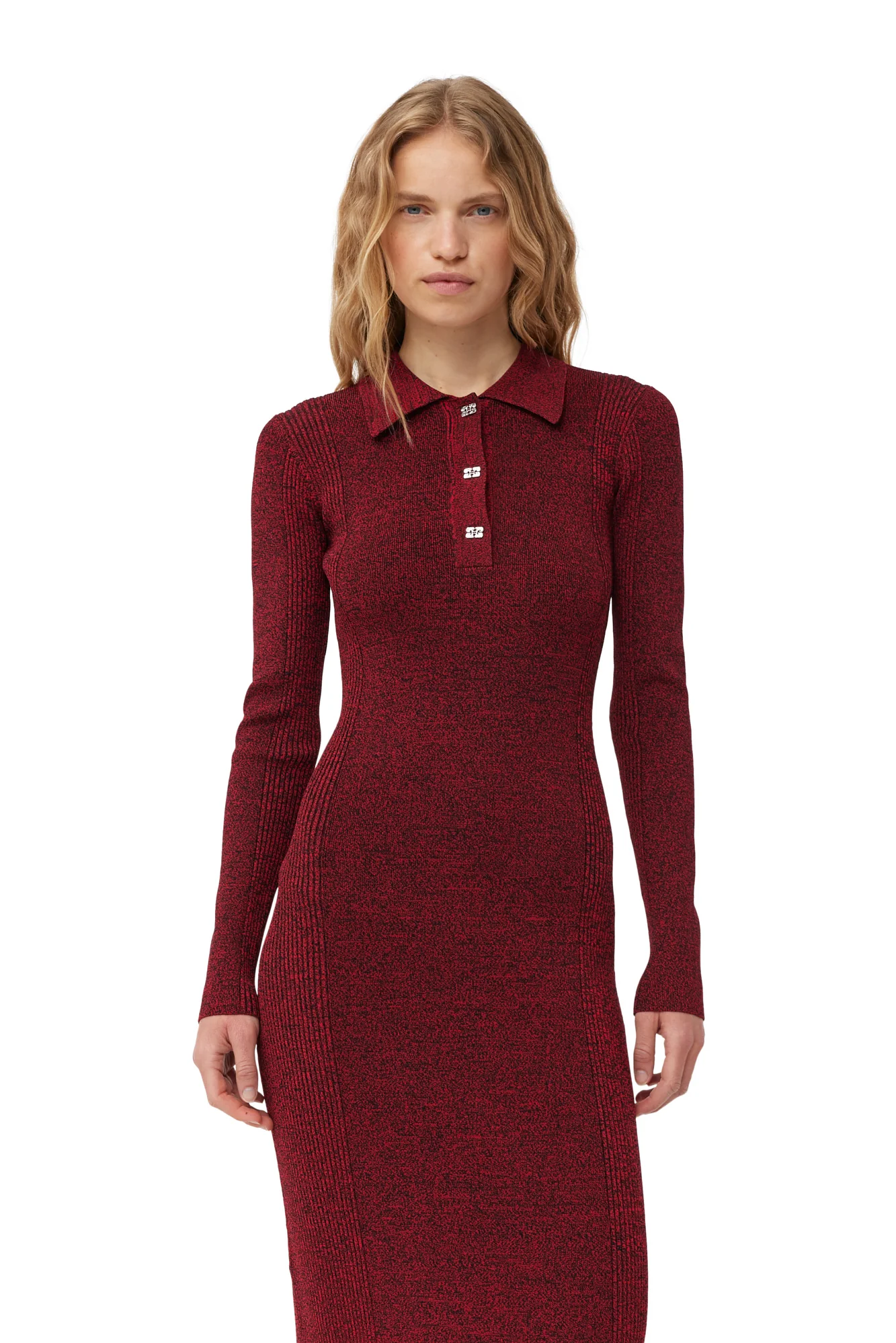 Melange Rib Polo Dress | High Risk Red - Image 6