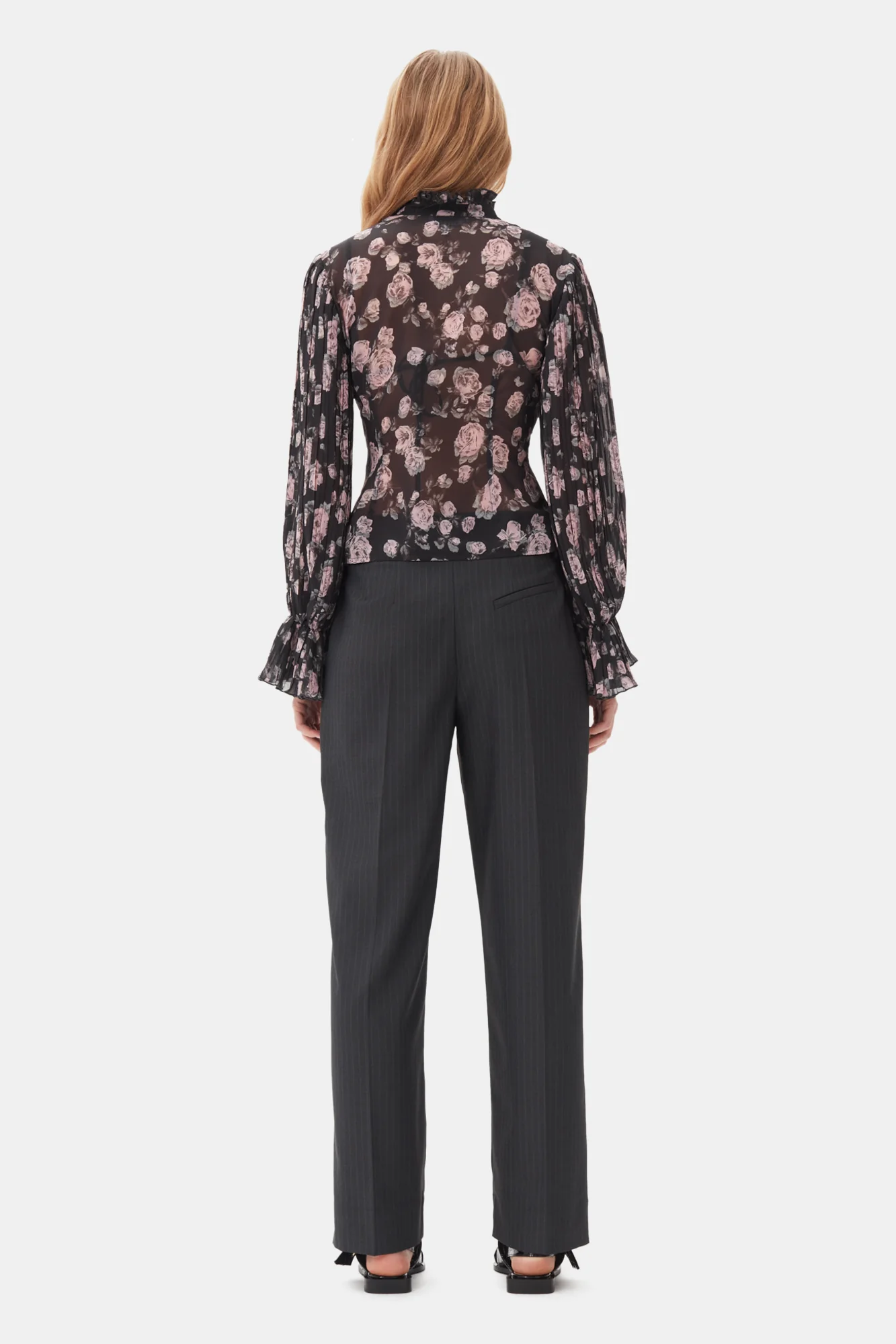 Melange Stripe Suiting Relaxed Pleated Pants | Phantom - Image 5
